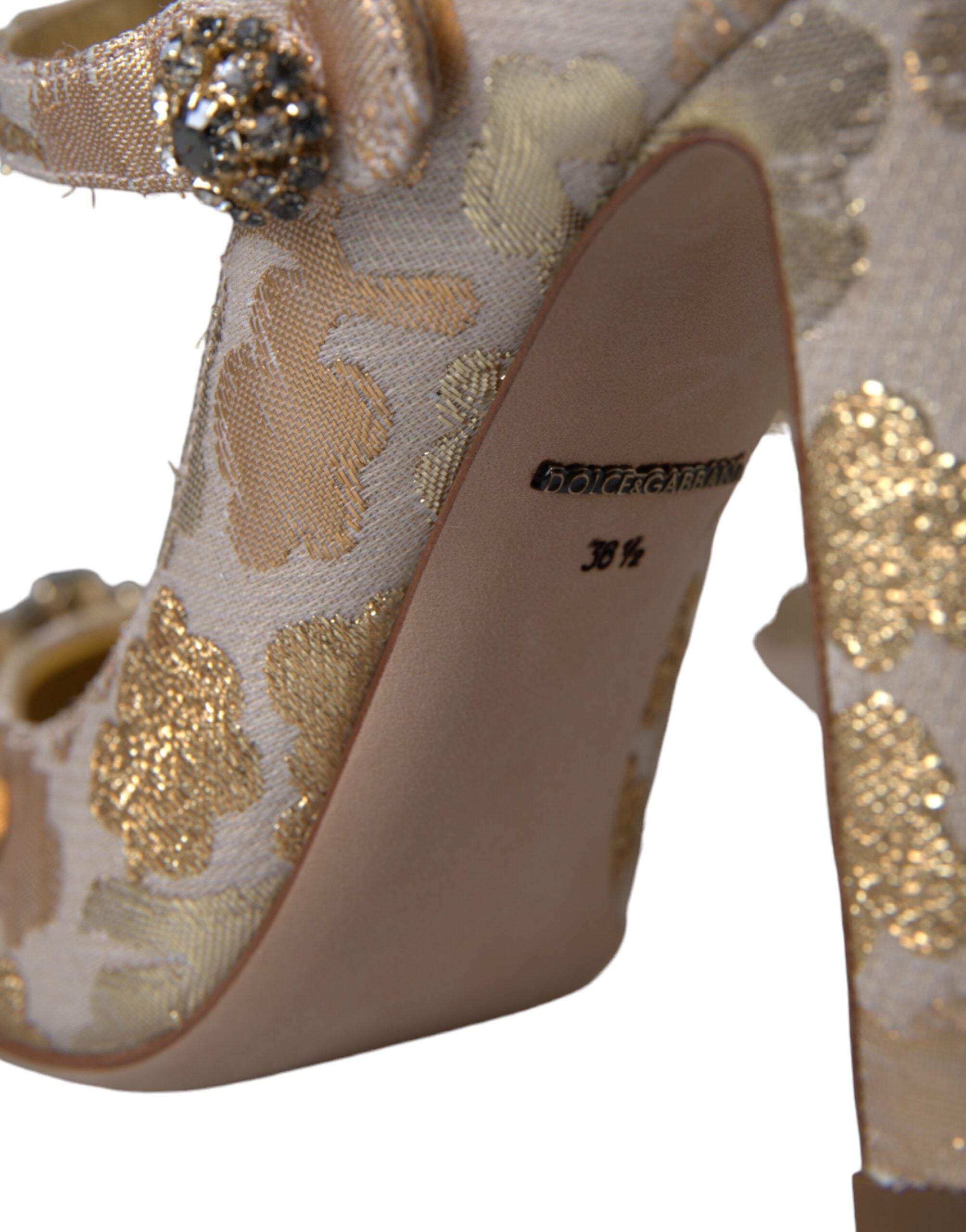 Dolce & Gabbana Gold Jacquard Crystal Mary Janes Pumps Shoes -   -  Dolce & Gabbana.