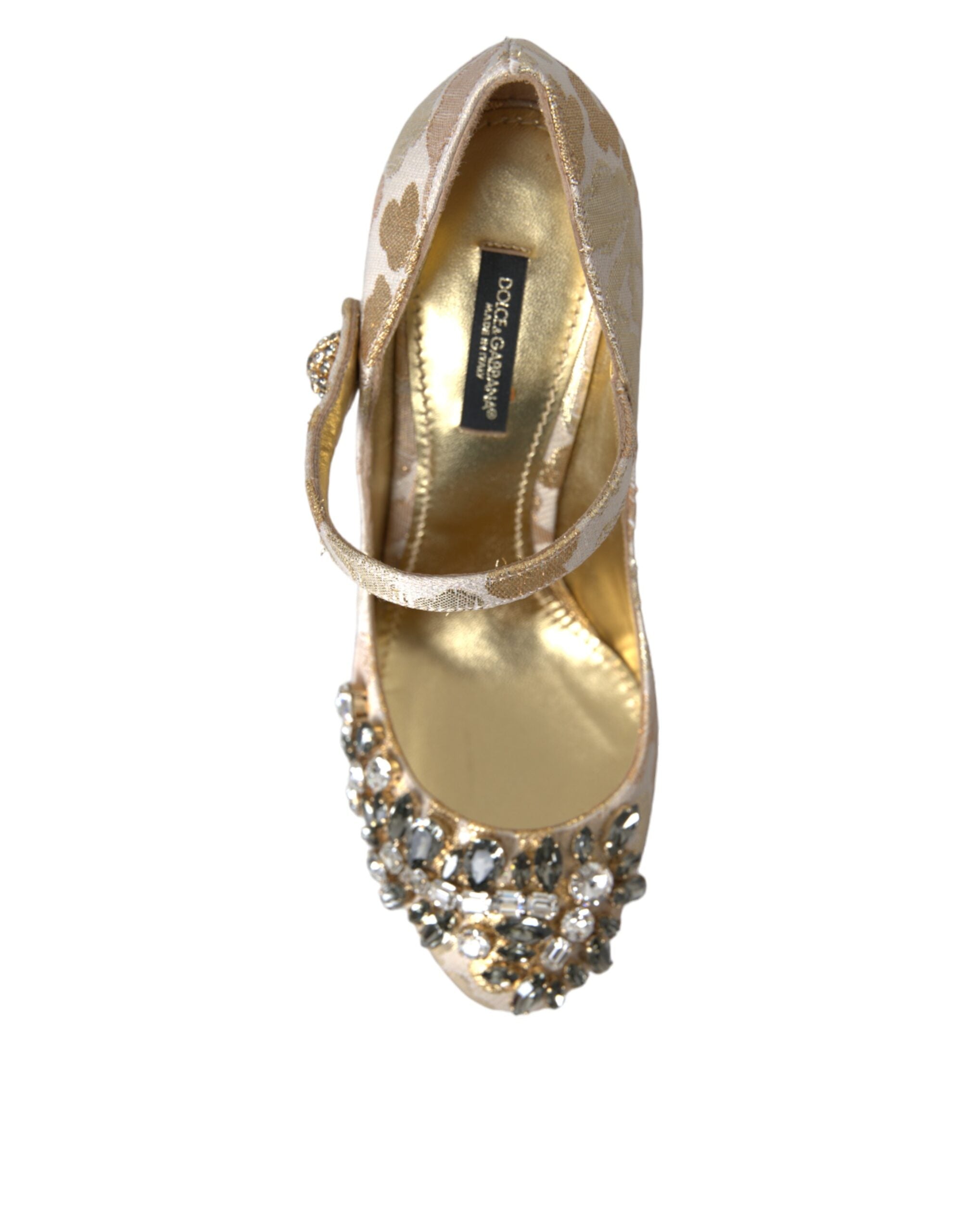 Dolce & Gabbana Gold Jacquard Crystal Mary Janes Pumps Shoes -   -  Dolce & Gabbana.