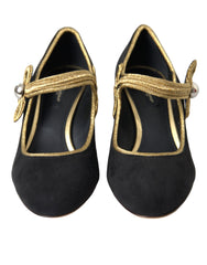 Dolce & Gabbana Black Suede Gold Mary Janes Heels Pumps Shoes -   -  Dolce & Gabbana.