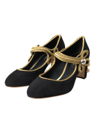 Dolce & Gabbana Black Suede Gold Mary Janes Heels Pumps Shoes -   -  Dolce & Gabbana.