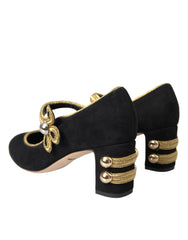 Dolce & Gabbana Black Suede Gold Mary Janes Heels Pumps Shoes -   -  Dolce & Gabbana.