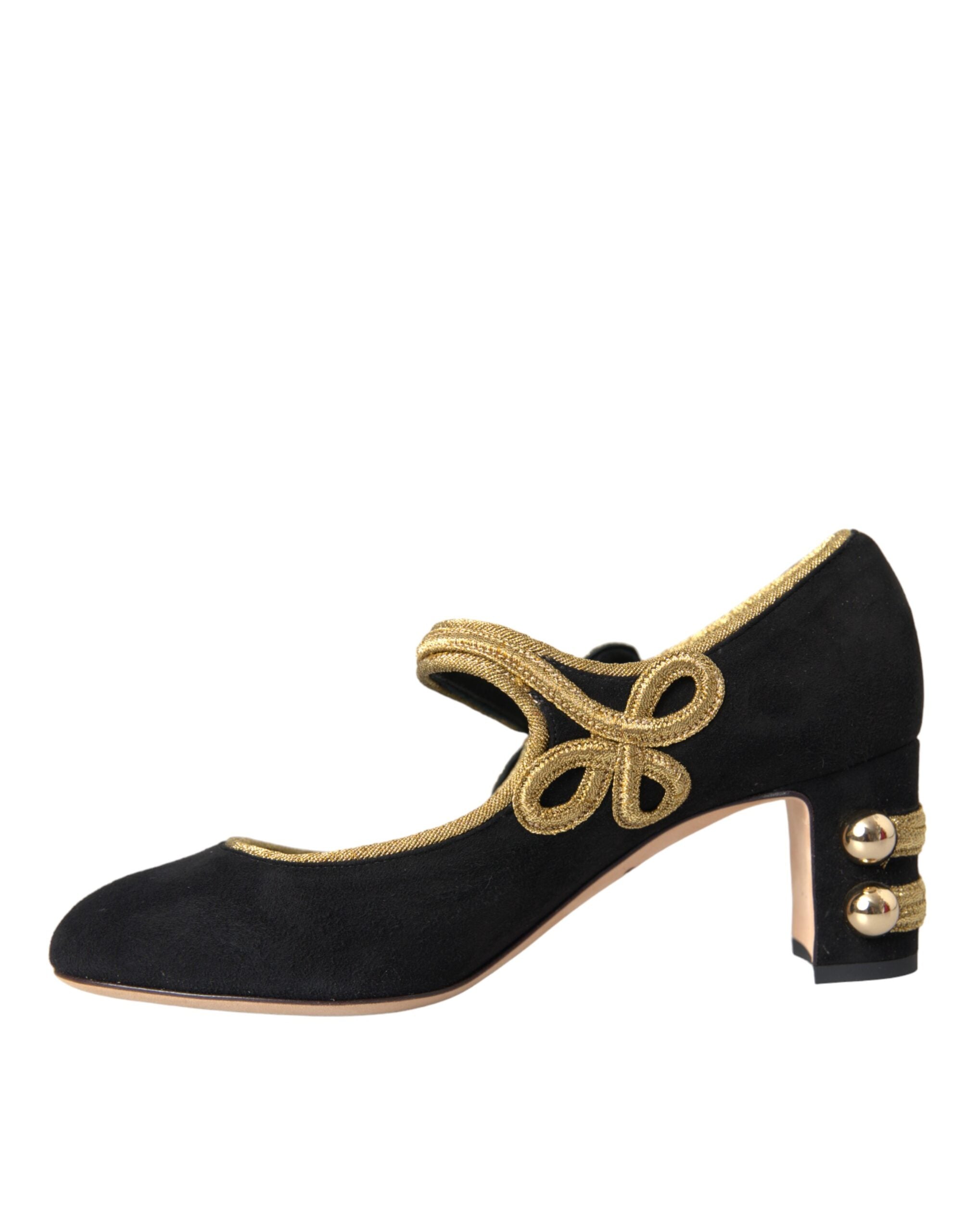 Dolce & Gabbana Black Suede Gold Mary Janes Heels Pumps Shoes -   -  Dolce & Gabbana.