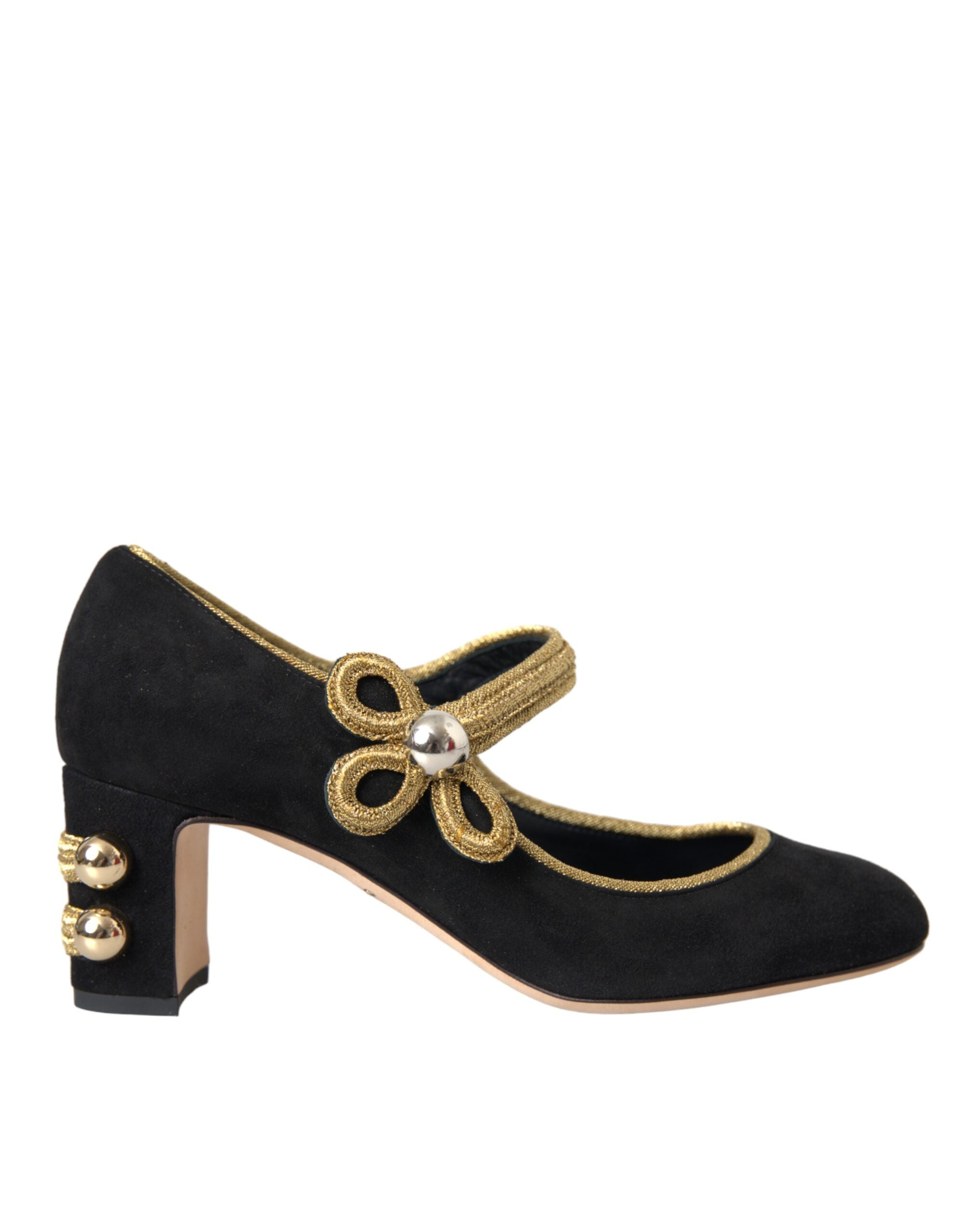 Dolce & Gabbana Black Suede Gold Mary Janes Heels Pumps Shoes -   -  Dolce & Gabbana.