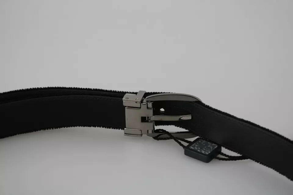 Dolce & Gabbana Black Velvet Silver Tone Metal Buckle Men Belt -   -  Dolce & Gabbana.