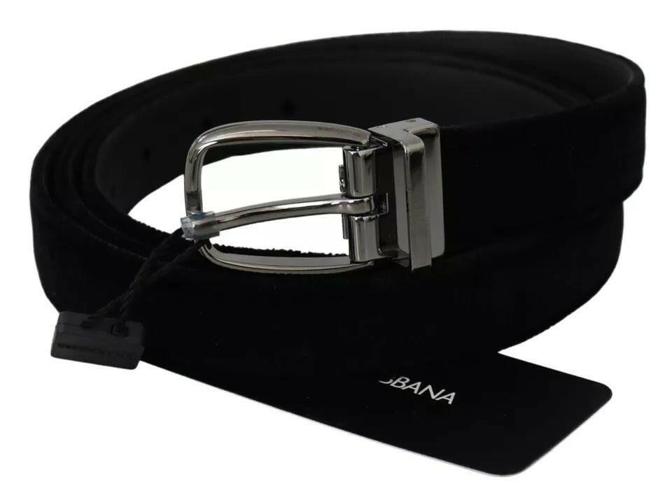 Dolce & Gabbana Black Velvet Silver Tone Metal Buckle Men Belt -   -  Dolce & Gabbana.