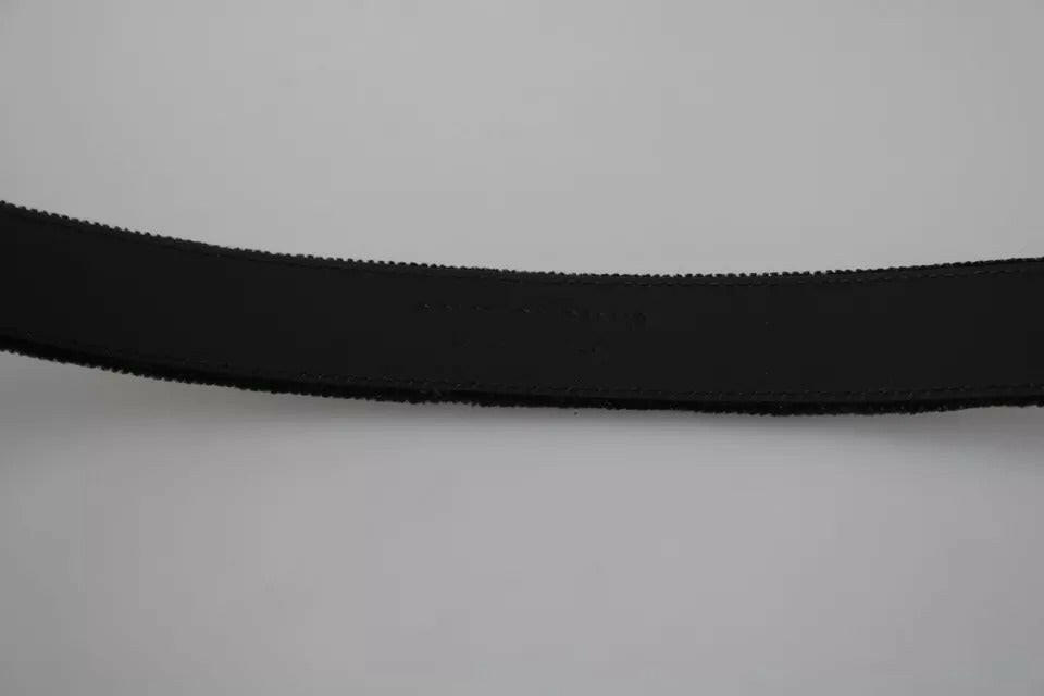 Dolce & Gabbana Black Velvet Silver Tone Metal Buckle Men Belt -   -  Dolce & Gabbana.