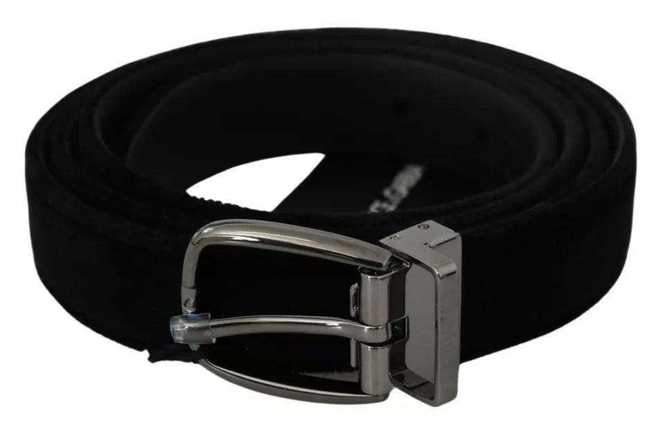 Dolce & Gabbana Black Velvet Silver Tone Metal Buckle Men Belt -   -  Dolce & Gabbana.