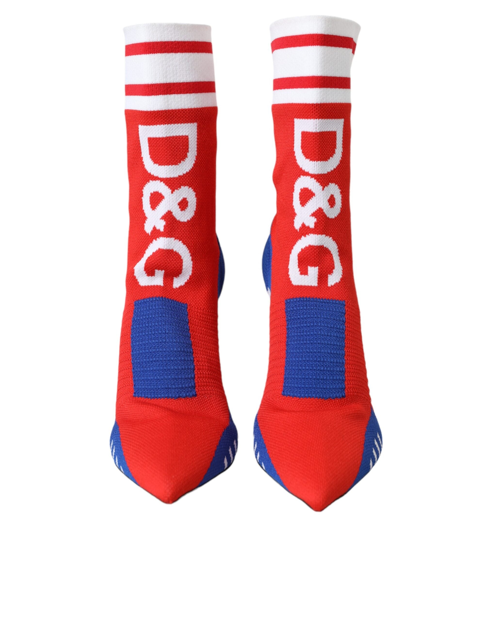Dolce & Gabbana Red Blue Stretch Sock Style Ankle Boots Logo Shoes -   -  Dolce & Gabbana.