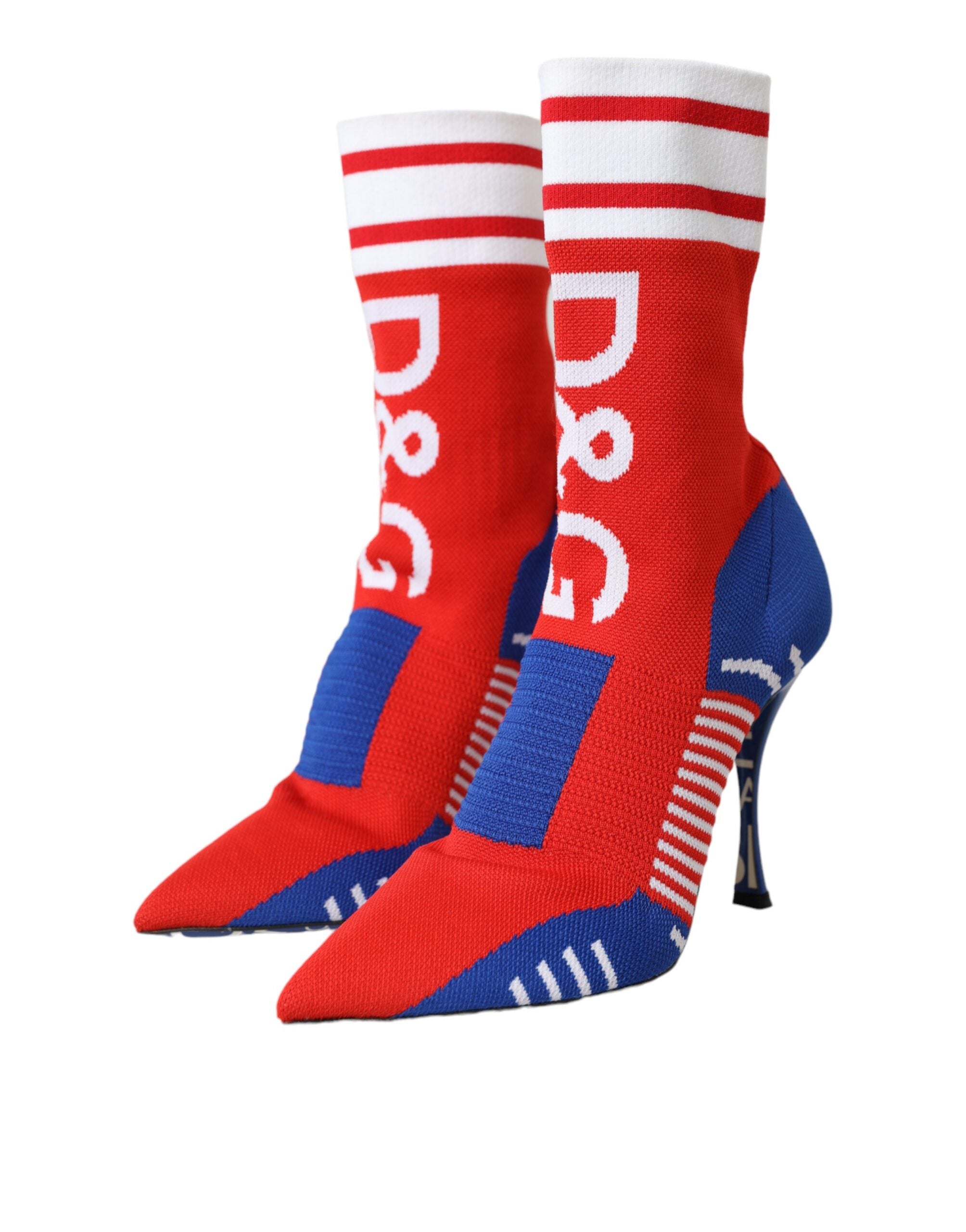 Dolce & Gabbana Red Blue Stretch Sock Style Ankle Boots Logo Shoes -   -  Dolce & Gabbana.