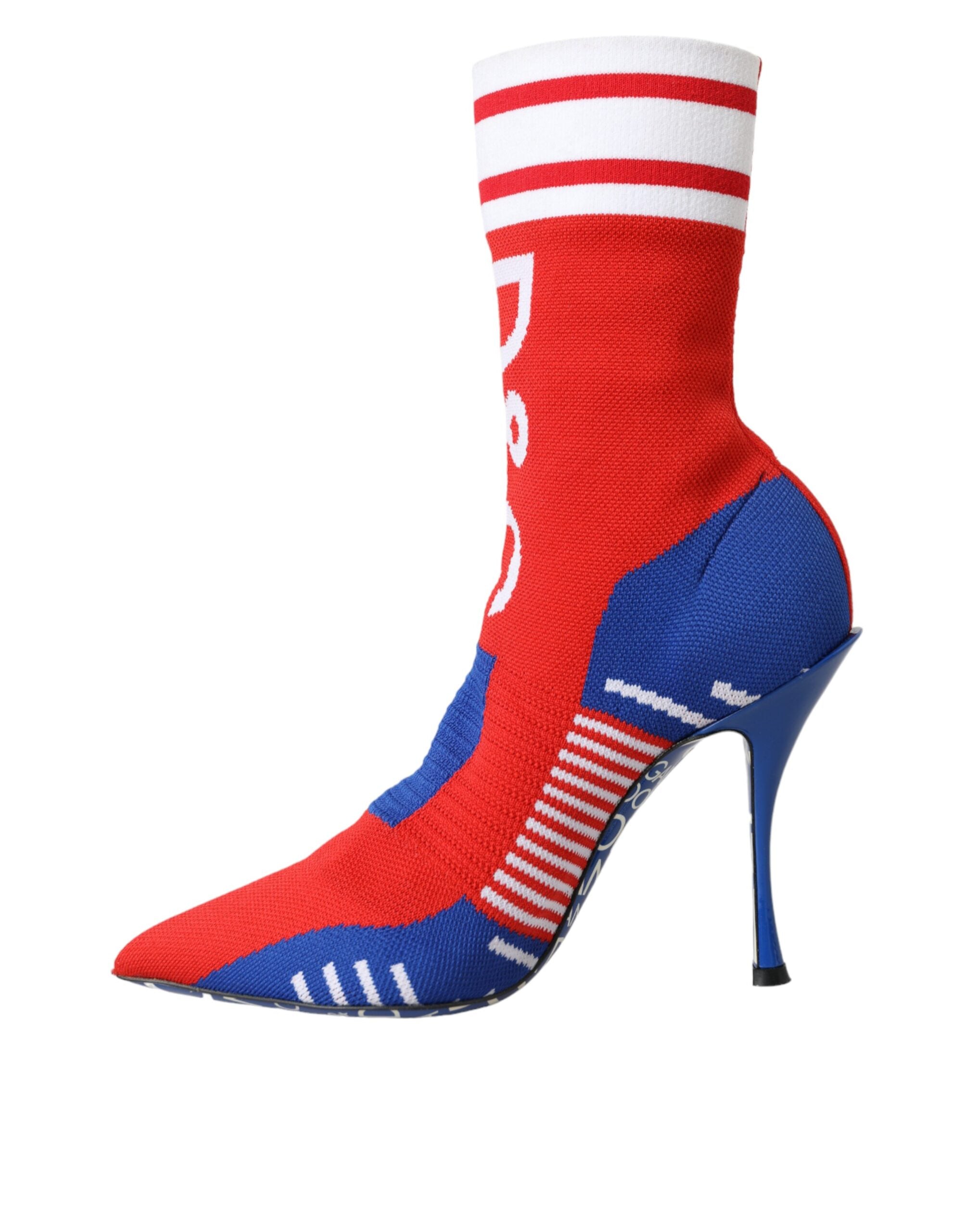 Dolce & Gabbana Red Blue Stretch Sock Style Ankle Boots Logo Shoes -   -  Dolce & Gabbana.