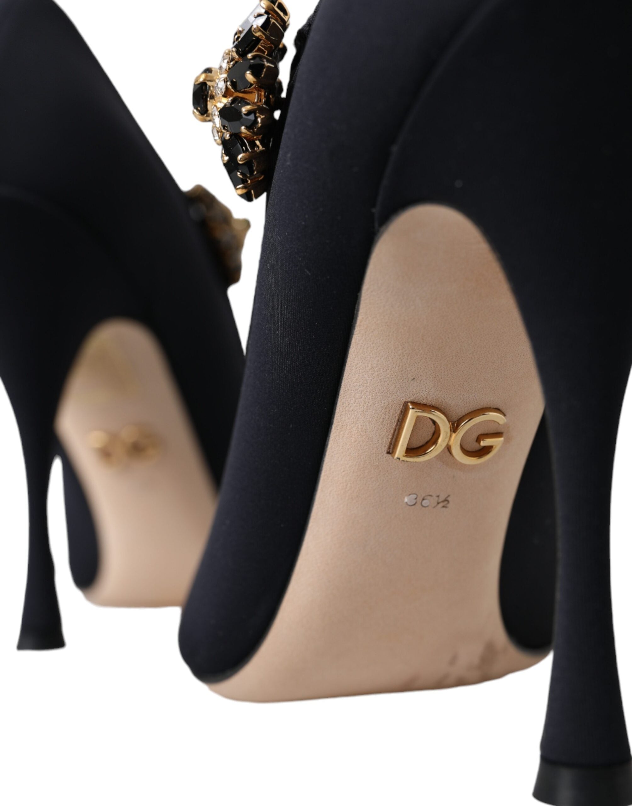 Dolce & Gabbana Black Mary Jane Jersey Crystal Pumps Shoes -   -  Dolce & Gabbana.