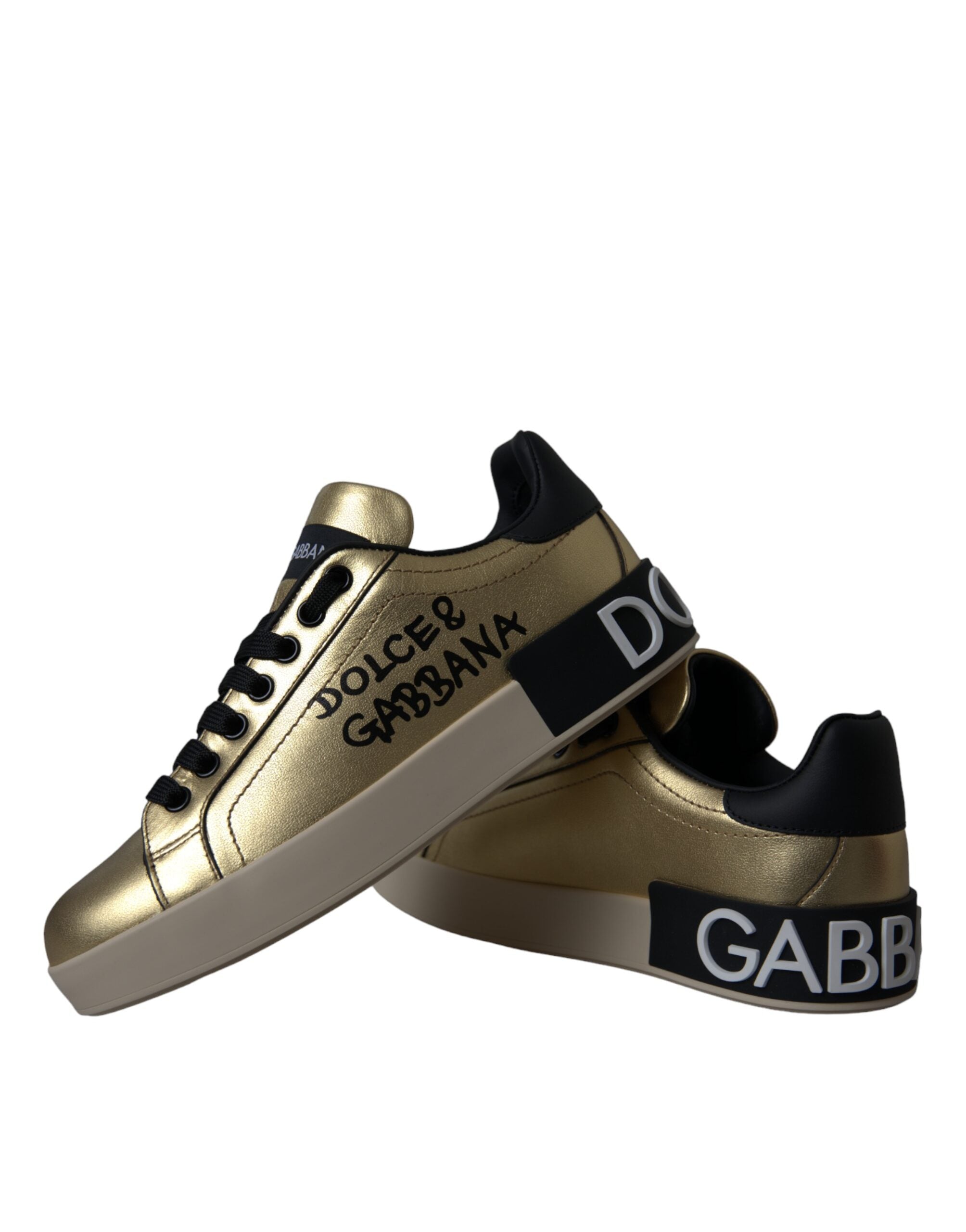 Dolce & Gabbana Gold Portofino Calf Leather Sneakers Women Shoes -   -  Dolce & Gabbana.