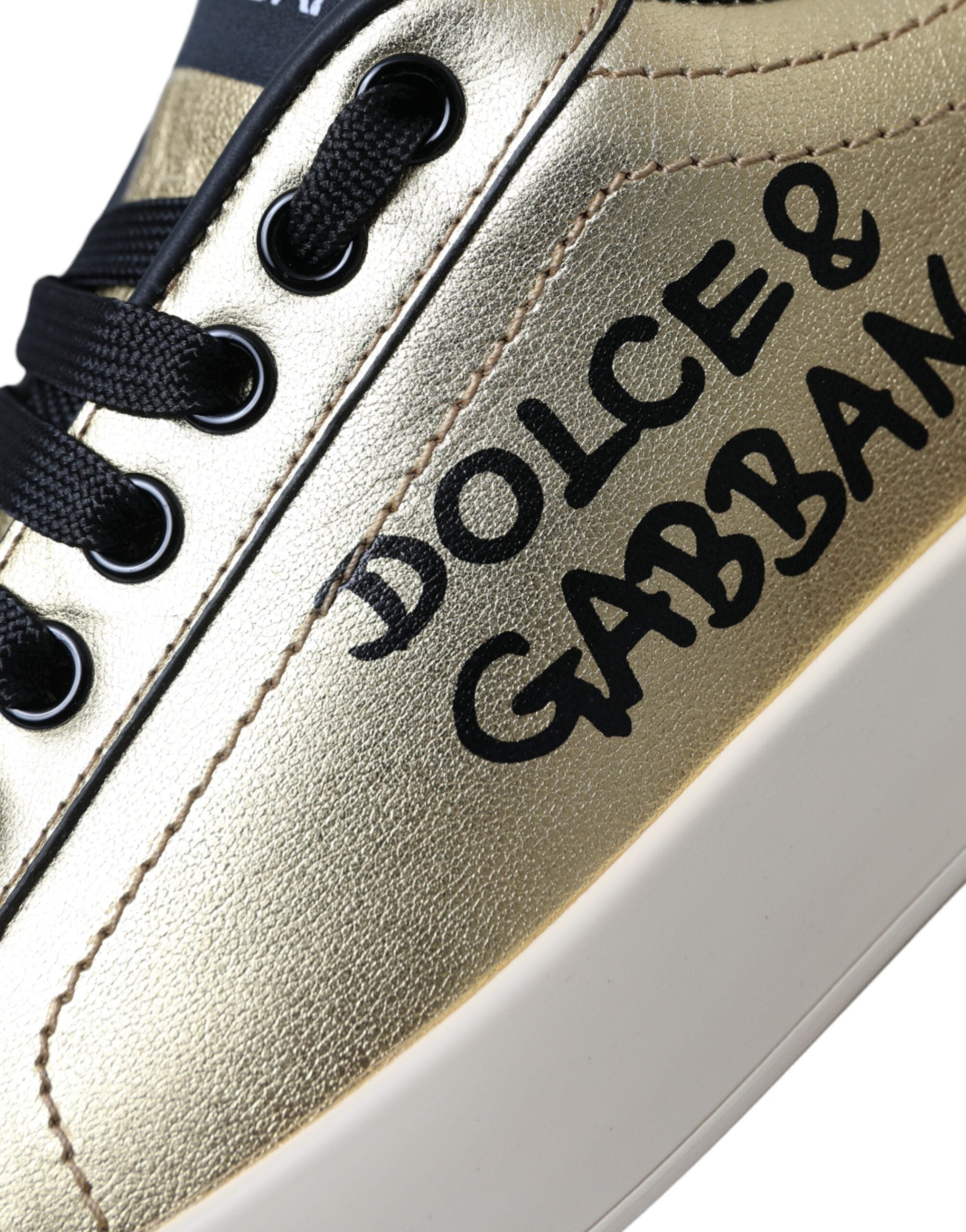 Dolce & Gabbana Gold Portofino Calf Leather Sneakers Women Shoes -   -  Dolce & Gabbana.