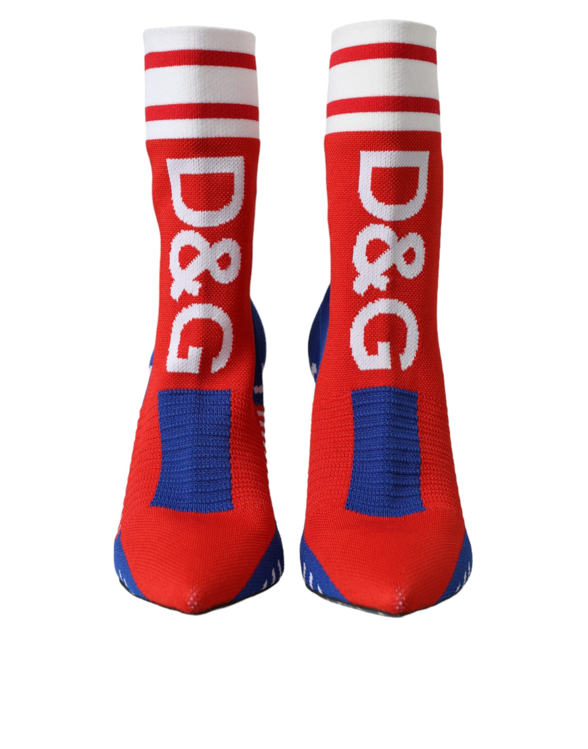 Dolce & Gabbana Red Blue Stretch Sock Style Short Boots Logo Shoes -   -  Dolce & Gabbana.