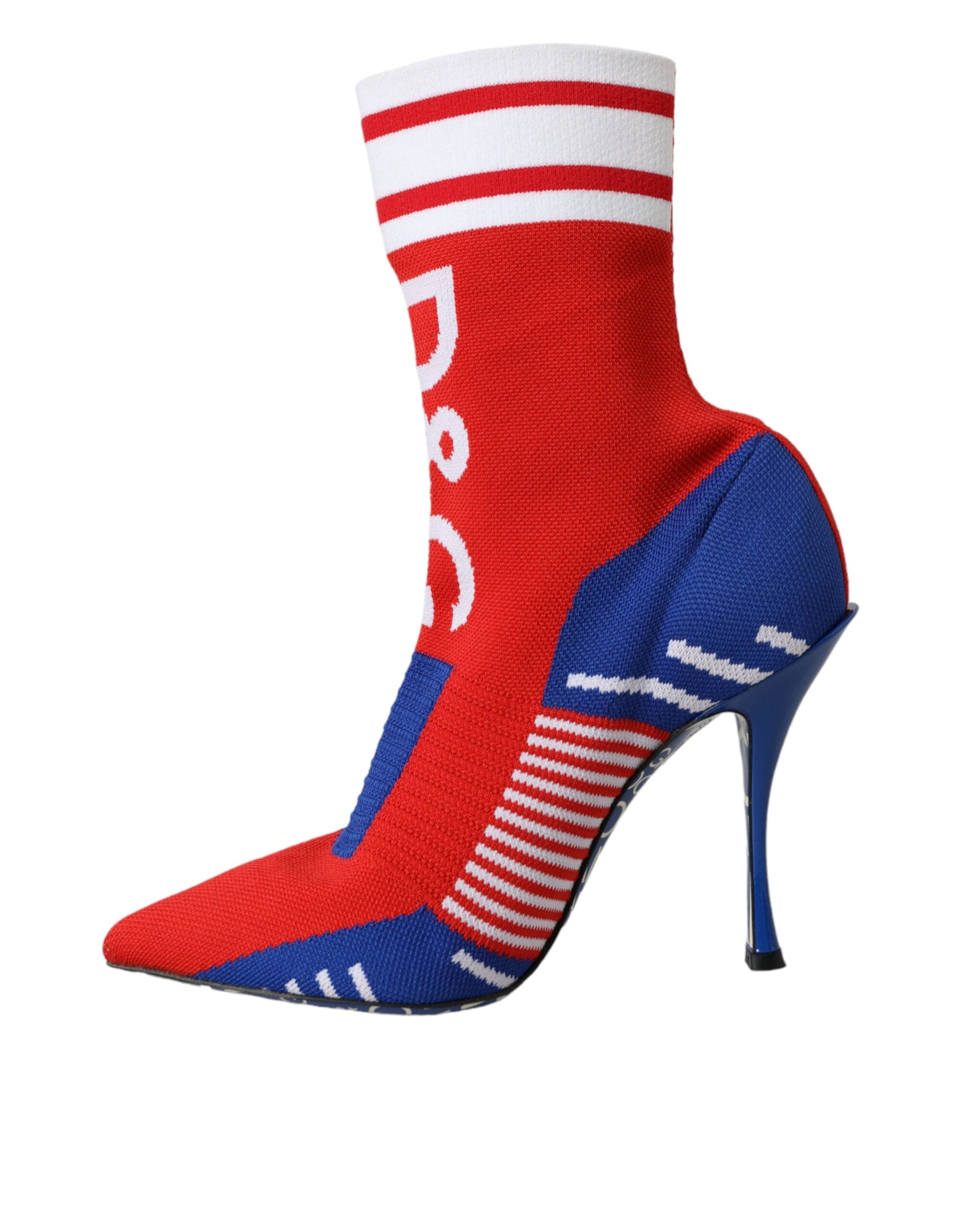 Dolce & Gabbana Red Blue Stretch Sock Style Short Boots Logo Shoes -   -  Dolce & Gabbana.