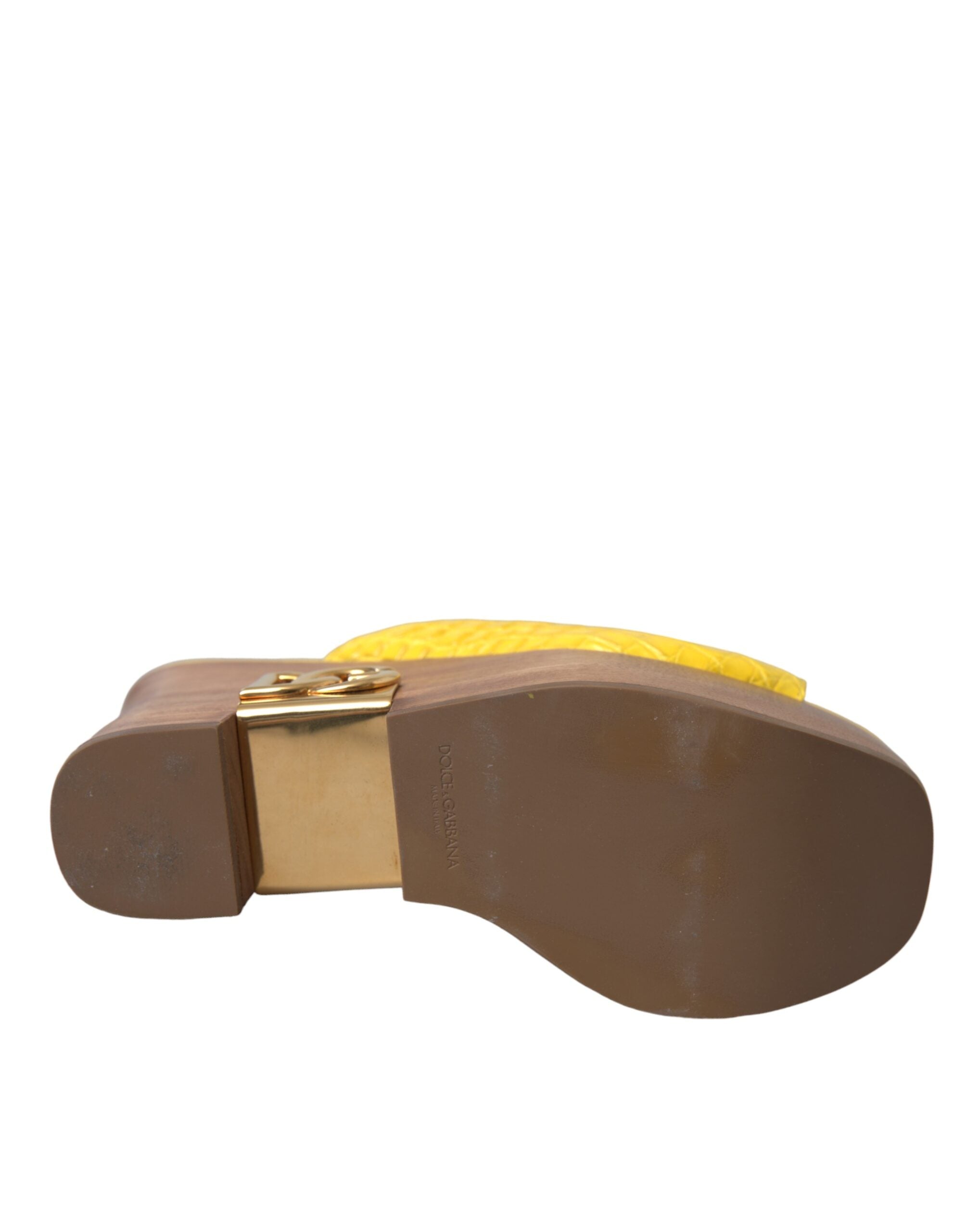 Dolce & Gabbana Yellow Leather Wood Mule Wedge Slides Shoes -   -  Dolce & Gabbana.