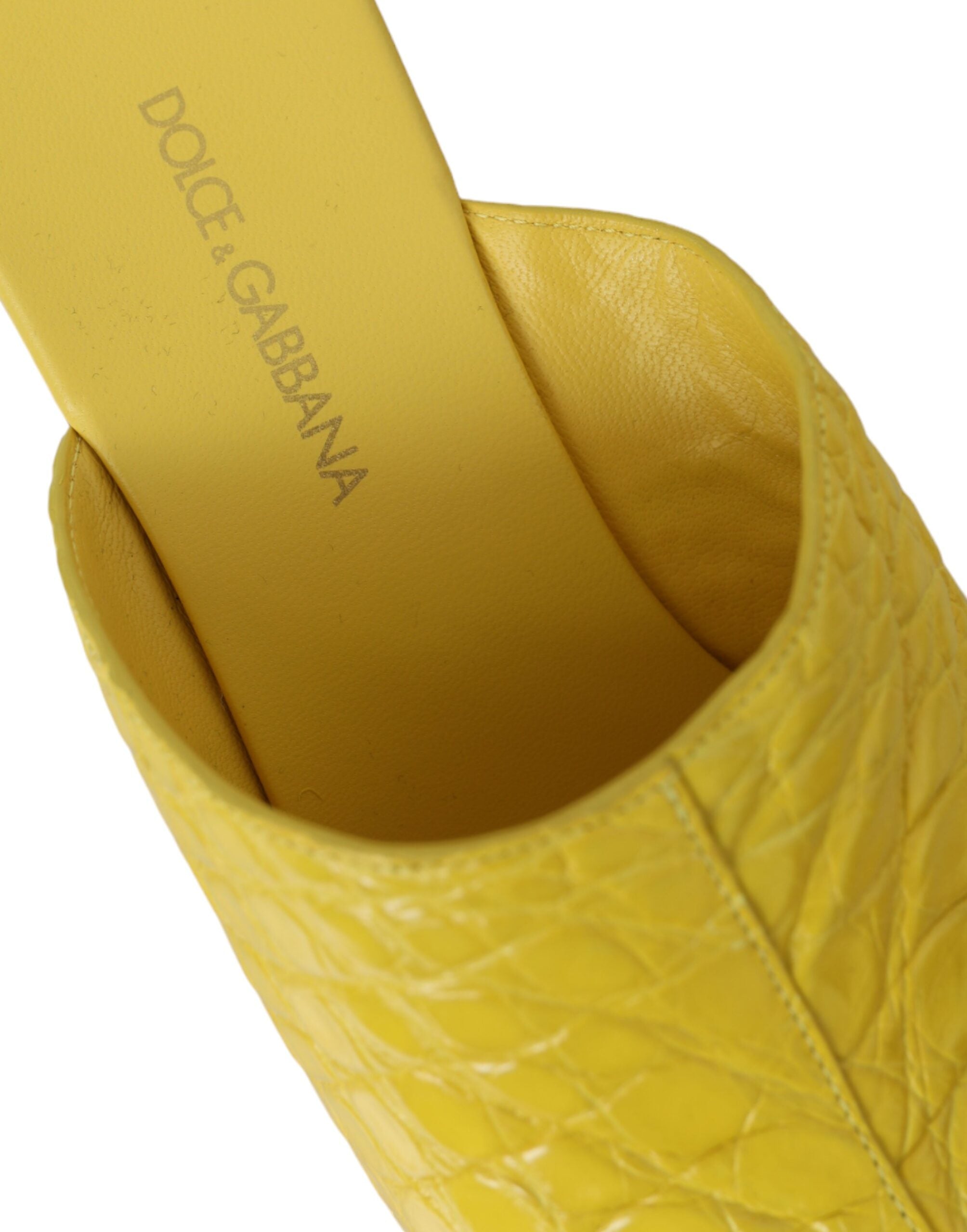 Dolce & Gabbana Yellow Leather Wood Mule Wedge Slides Shoes -   -  Dolce & Gabbana.