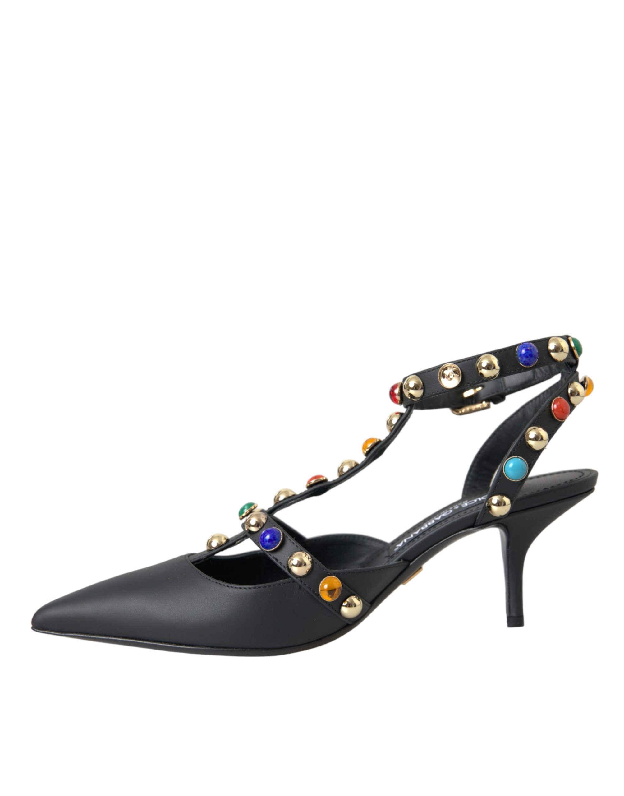 Dolce & Gabbana Black Leather Embellished Heels Sandal Shoes -   -  Dolce & Gabbana.