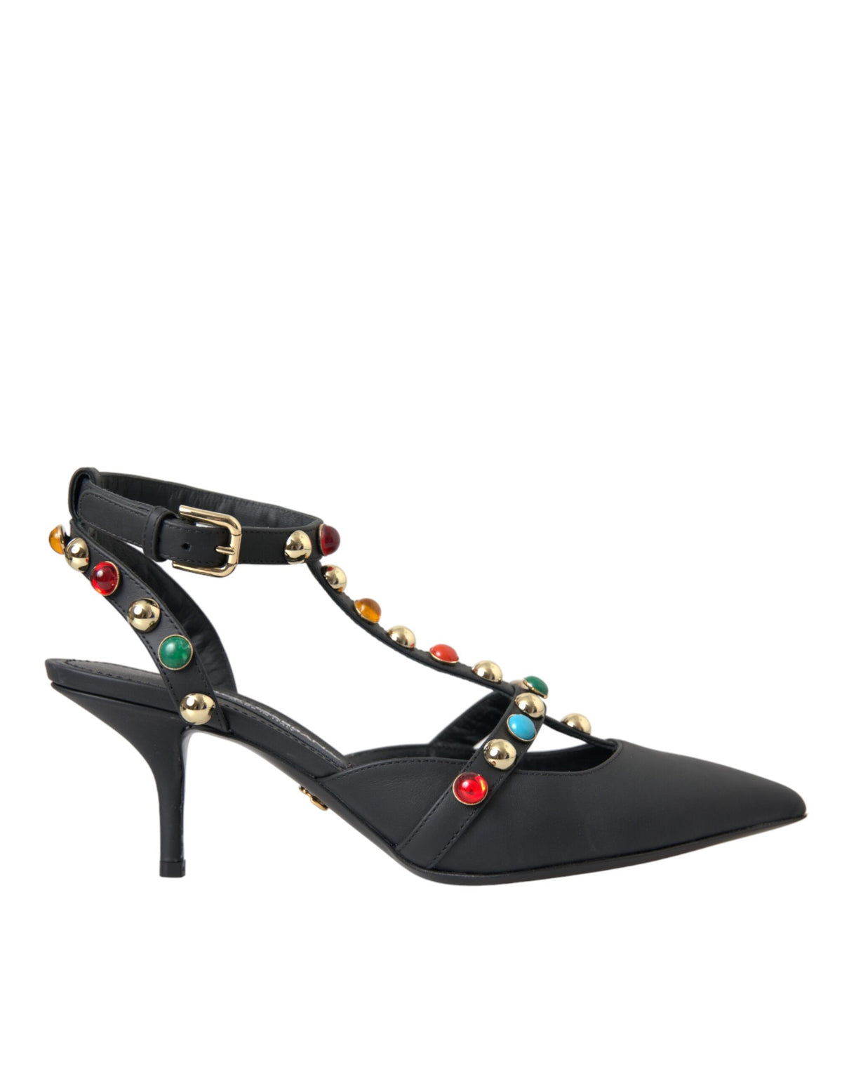 Dolce & Gabbana Black Leather Embellished Heels Sandal Shoes -   -  Dolce & Gabbana.