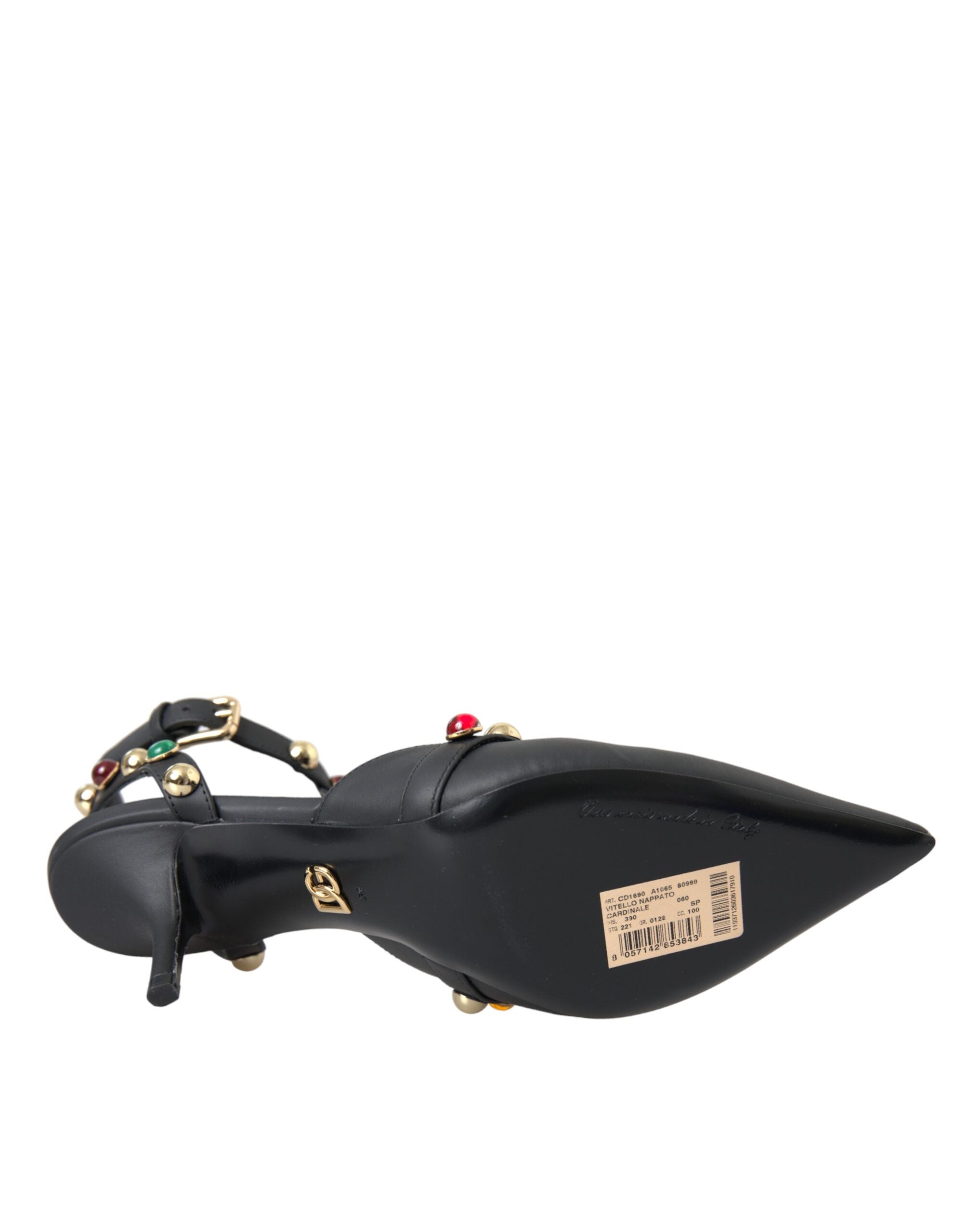 Dolce & Gabbana Black Leather Embellished Heels Sandal Shoes -   -  Dolce & Gabbana.