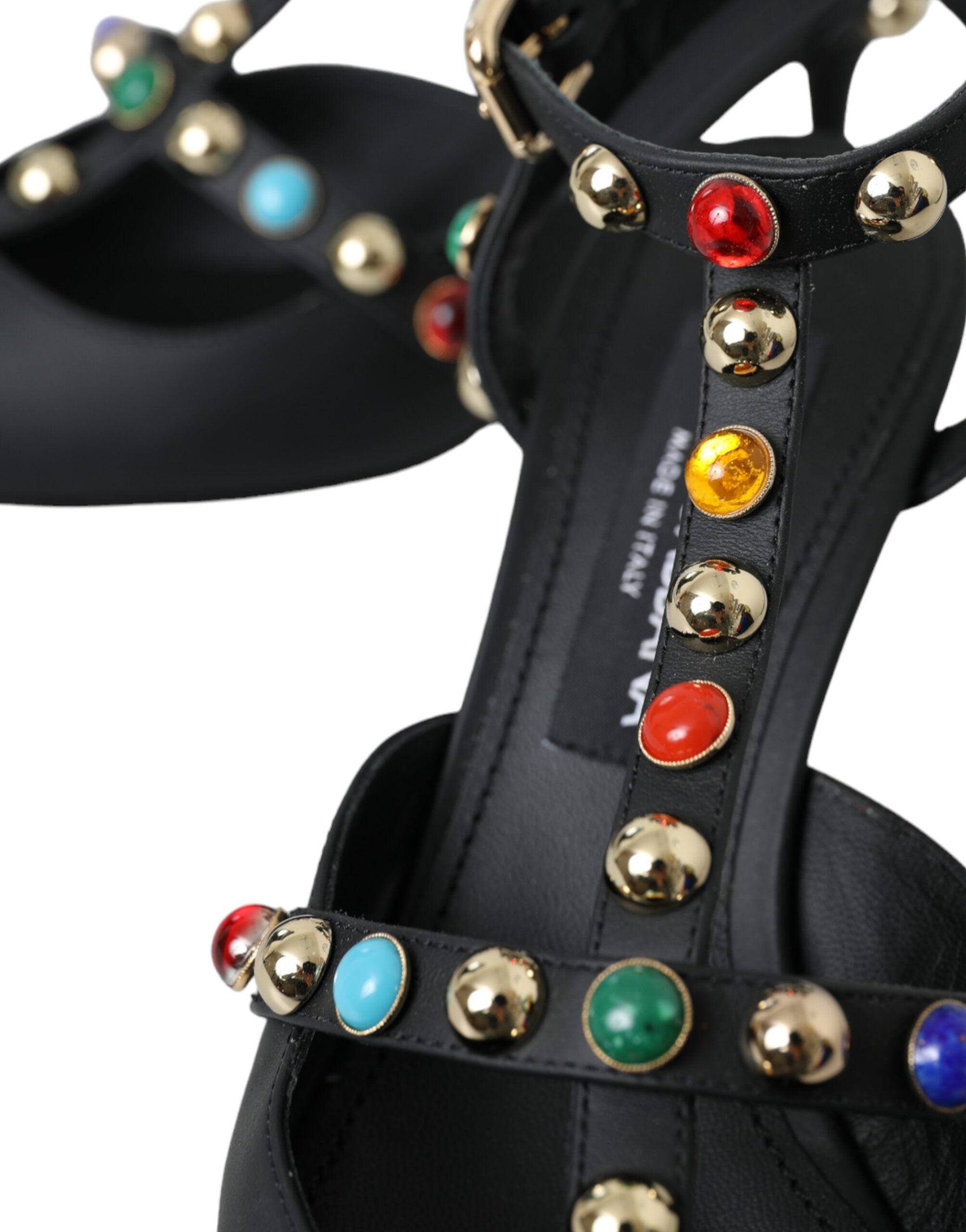 Dolce & Gabbana Black Leather Embellished Heels Sandal Shoes -   -  Dolce & Gabbana.