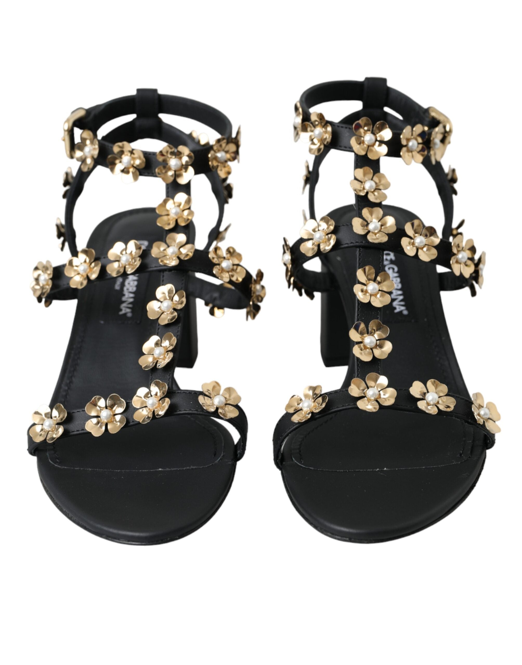 Dolce & Gabbana Black Leather Embellished Heel Sandal Shoes -   -  Dolce & Gabbana.