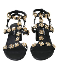 Dolce & Gabbana Black Leather Embellished Heel Sandal Shoes -   -  Dolce & Gabbana.