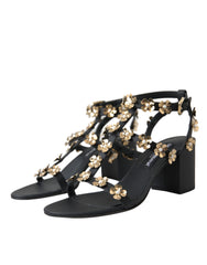 Dolce & Gabbana Black Leather Embellished Heel Sandal Shoes -   -  Dolce & Gabbana.