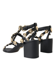 Dolce & Gabbana Black Leather Embellished Heel Sandal Shoes -   -  Dolce & Gabbana.