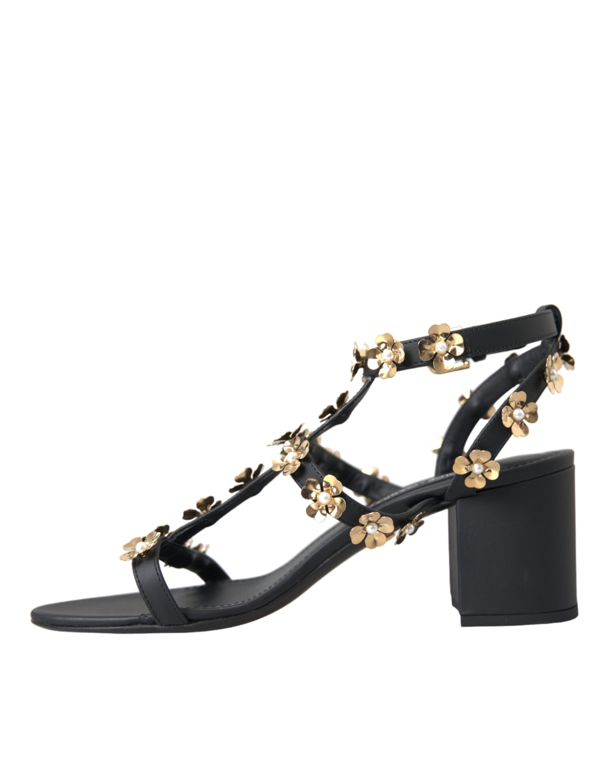 Dolce & Gabbana Black Leather Embellished Heel Sandal Shoes -   -  Dolce & Gabbana.