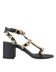 Dolce & Gabbana Black Leather Embellished Heel Sandal Shoes -   -  Dolce & Gabbana.