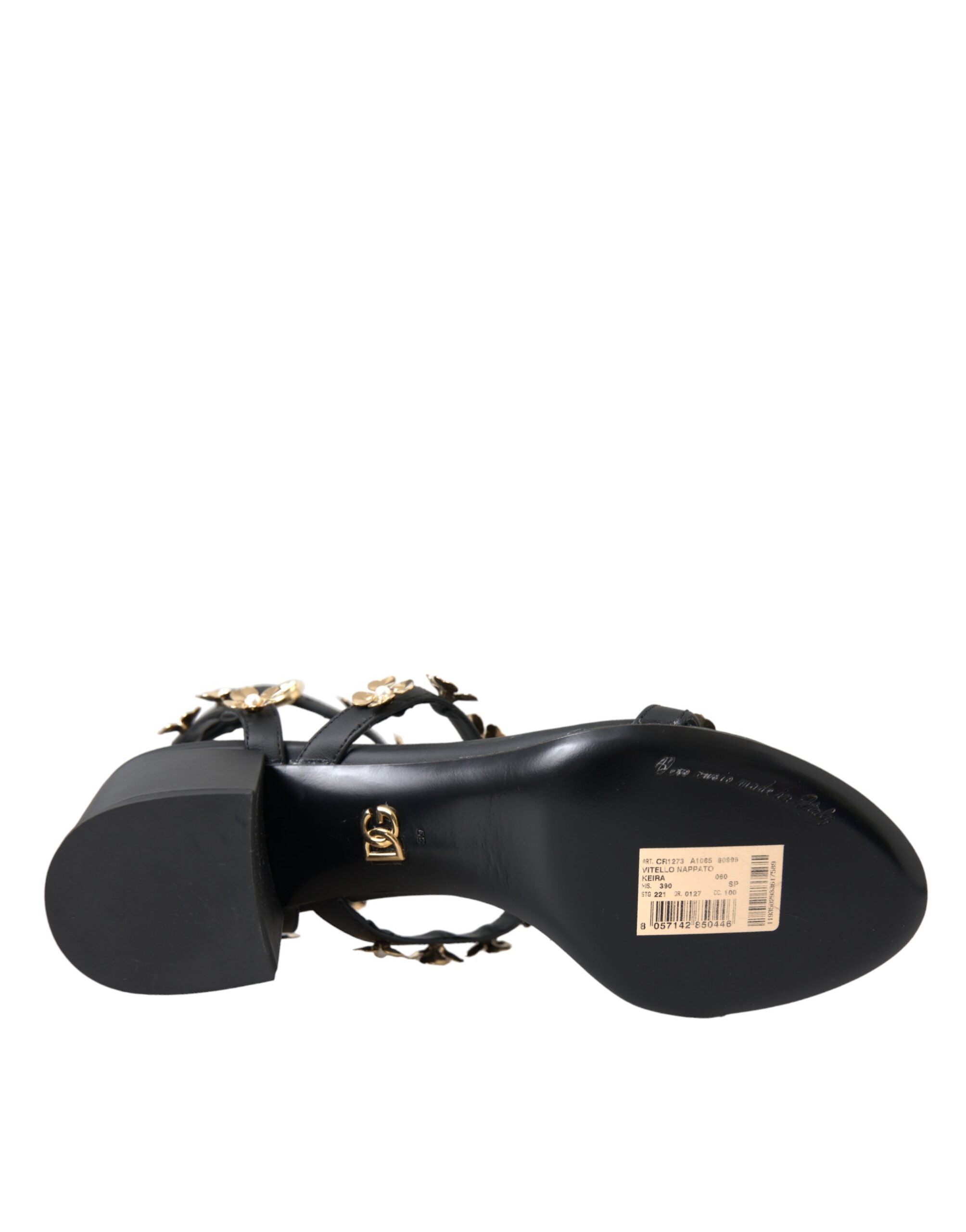 Dolce & Gabbana Black Leather Embellished Heel Sandal Shoes -   -  Dolce & Gabbana.