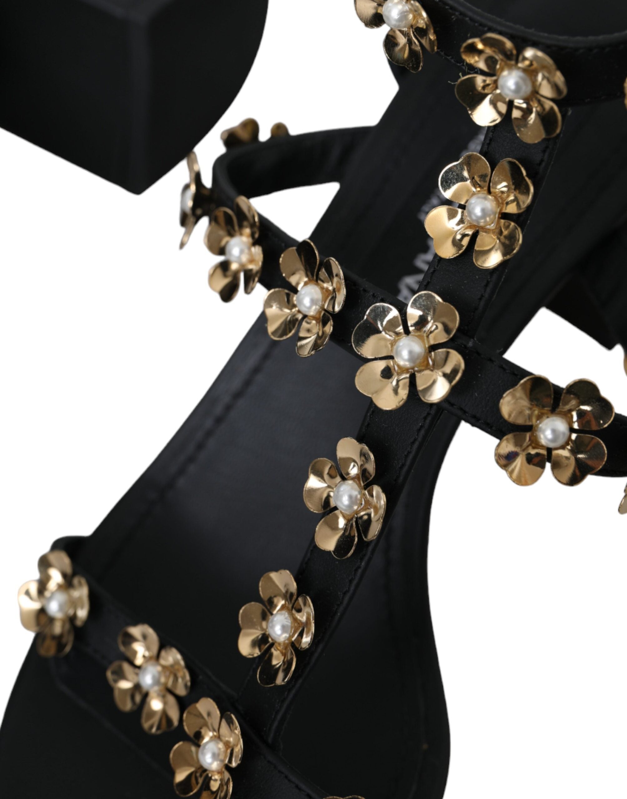 Dolce & Gabbana Black Leather Embellished Heel Sandal Shoes -   -  Dolce & Gabbana.