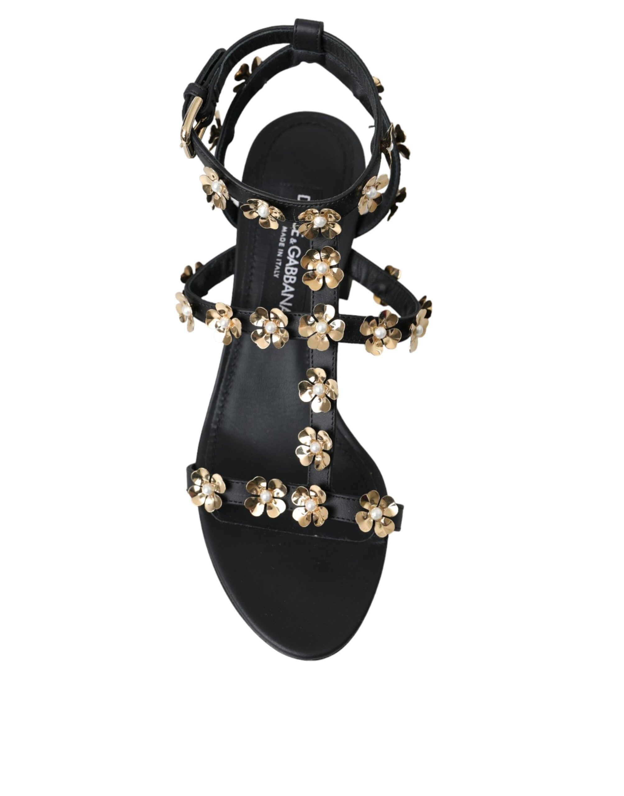 Dolce & Gabbana Black Leather Embellished Heel Sandal Shoes -   -  Dolce & Gabbana.