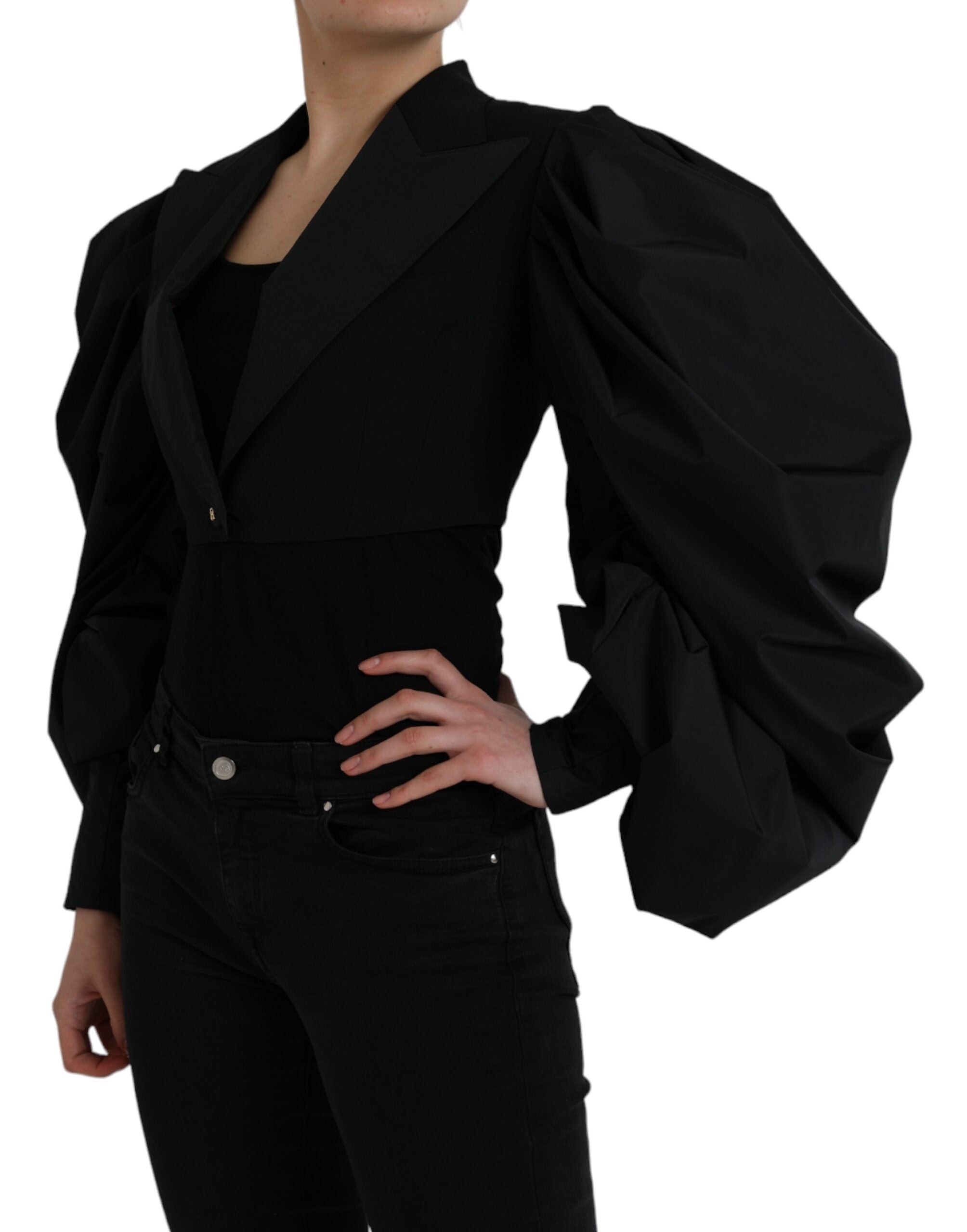 Dolce & Gabbana Black Polyester Puffed Sleeves Cropped Jacket -   -  Dolce & Gabbana.