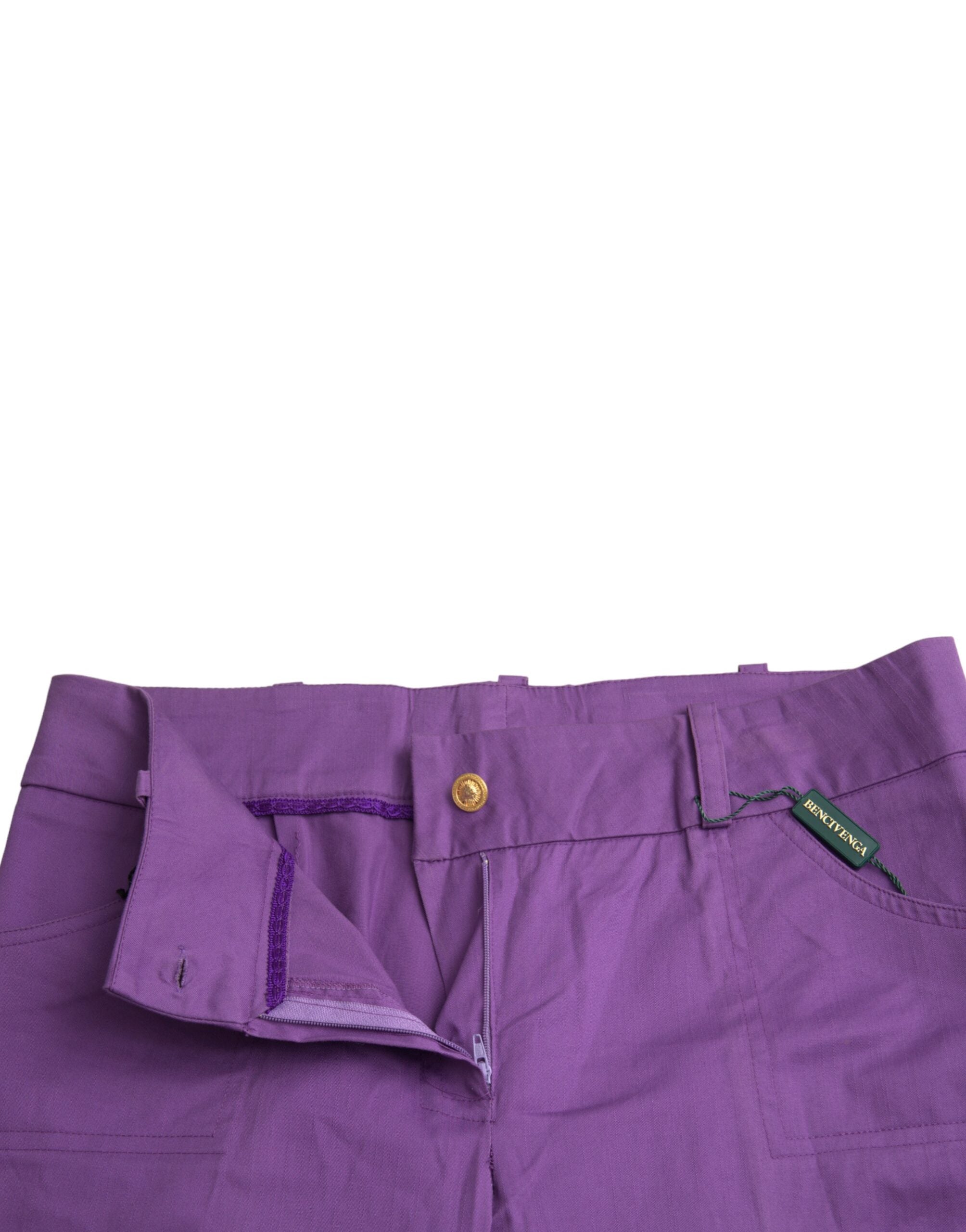 BENCIVENGA Purple Cotton MidWaist Straight Cropped Pants -   -  BENCIVENGA.