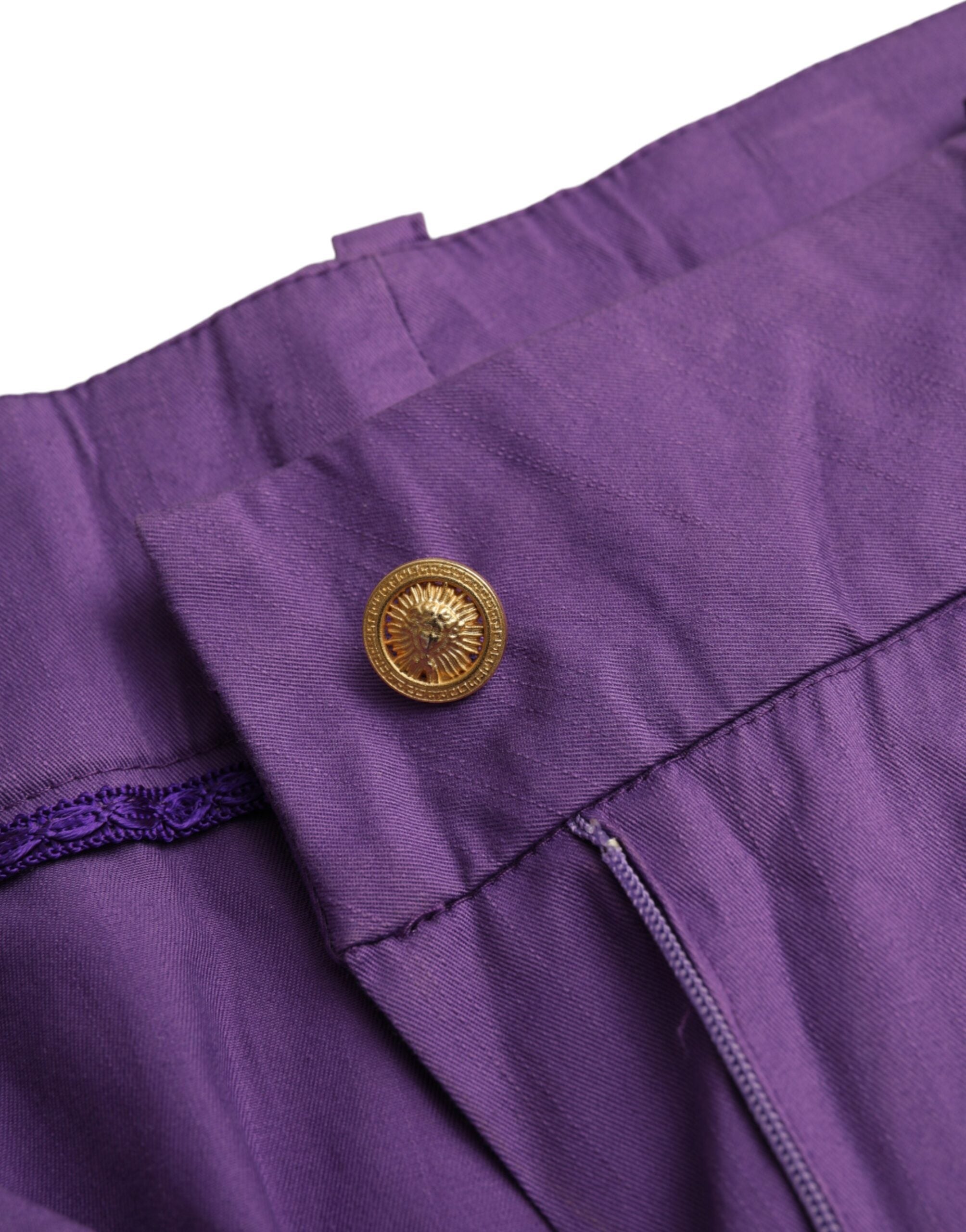 BENCIVENGA Purple Cotton MidWaist Straight Cropped Pants -   -  BENCIVENGA.