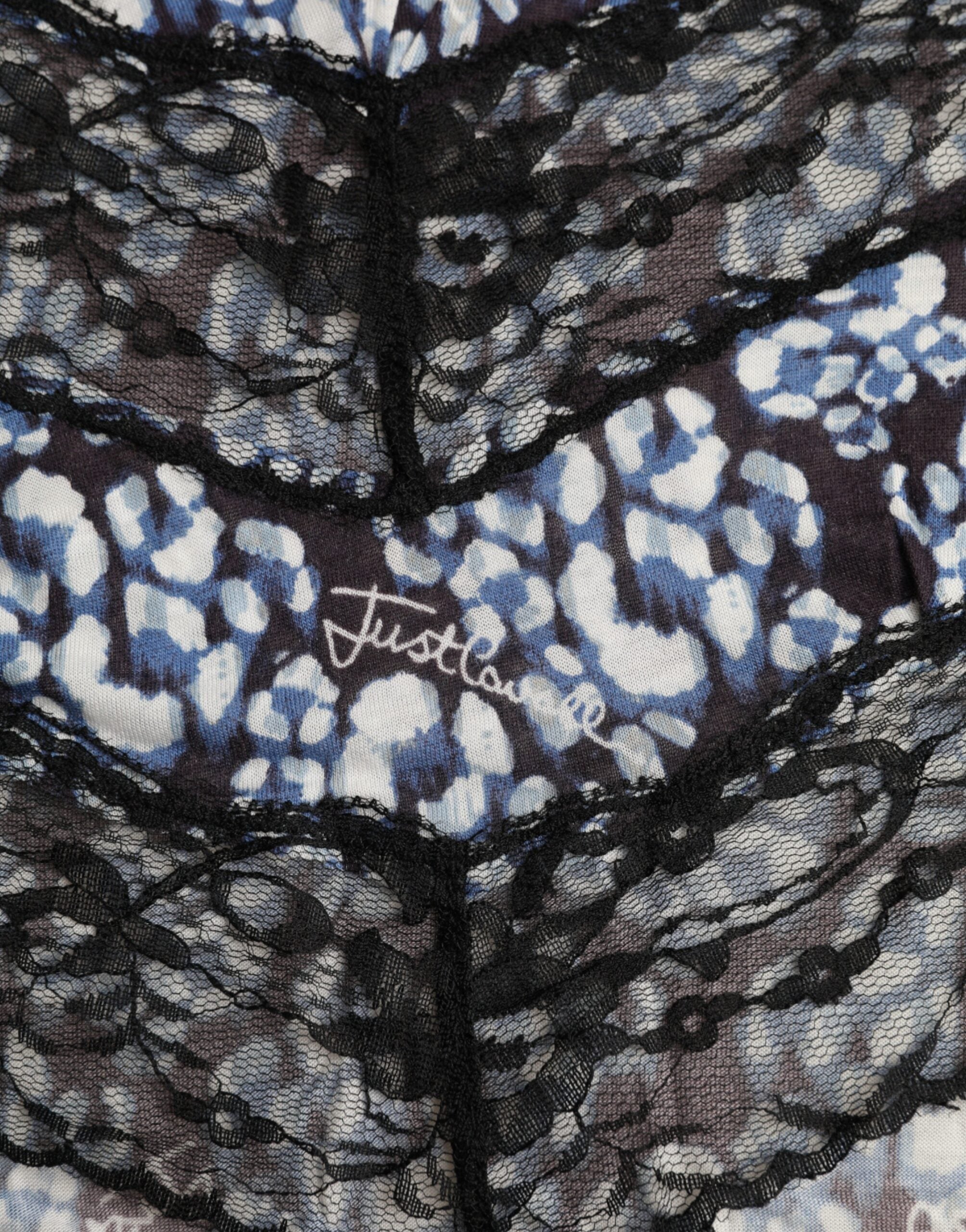 Just Cavalli Blue Floral Lace Long Sleeves Top Underwear Blouse -   -  Just Cavalli.