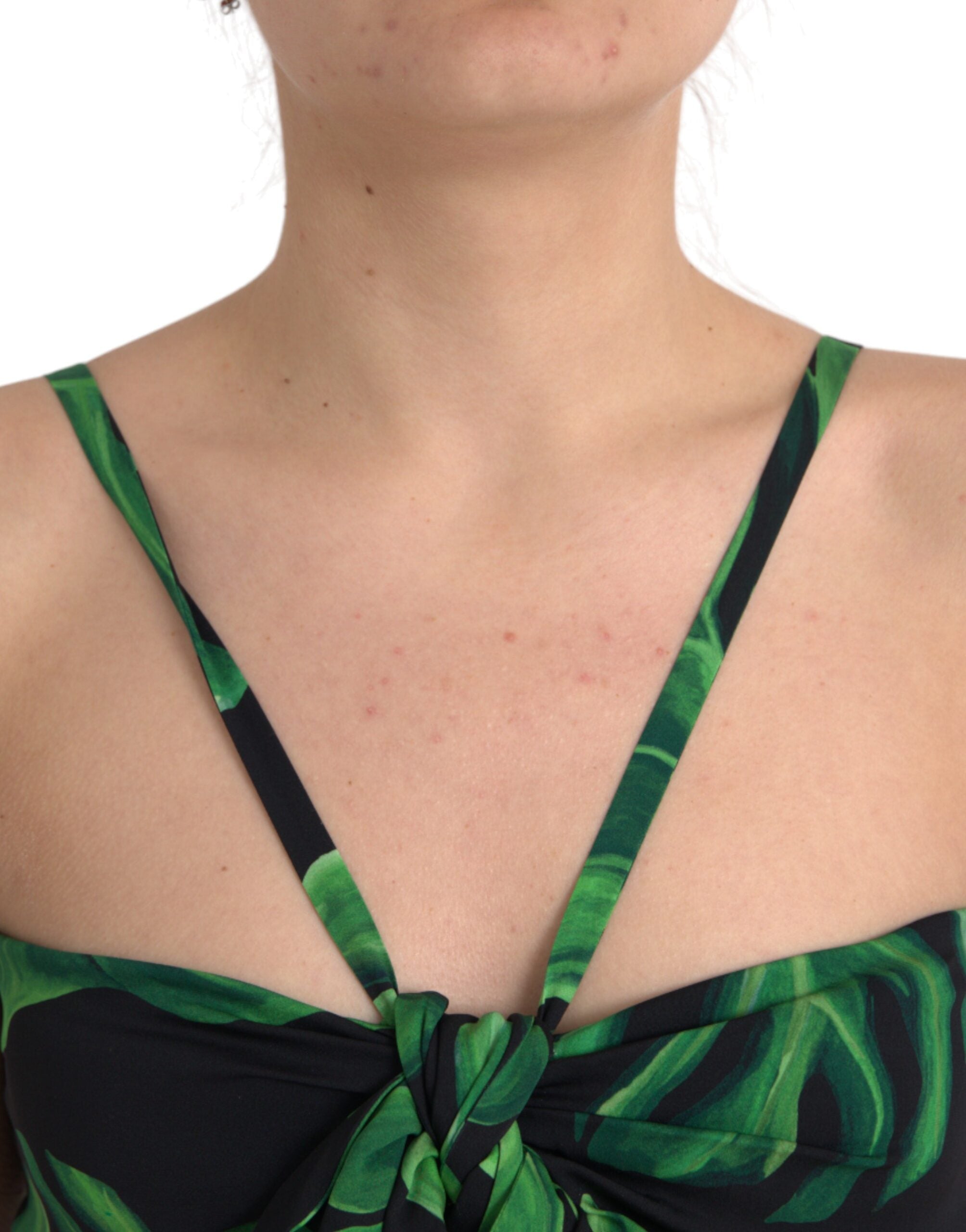 Dolce & Gabbana Black Green Leaf Silk Halter Cropped Top -   -  Dolce & Gabbana.