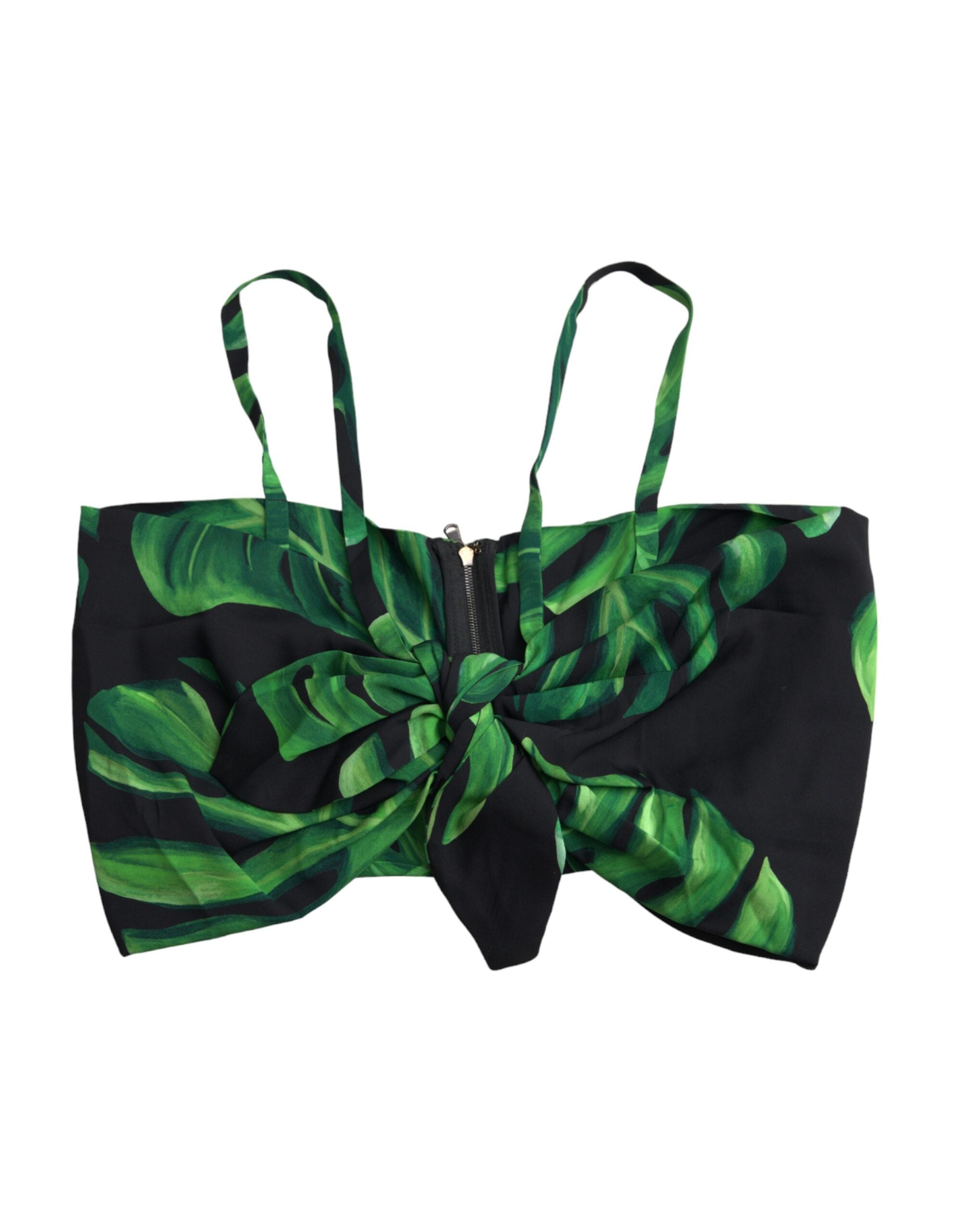 Dolce & Gabbana Black Green Leaf Silk Halter Cropped Top -   -  Dolce & Gabbana.