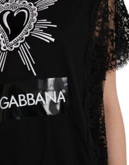 Dolce & Gabbana Black Sacred Heart Print Cotton Lace T-shirt -   -  Dolce & Gabbana.
