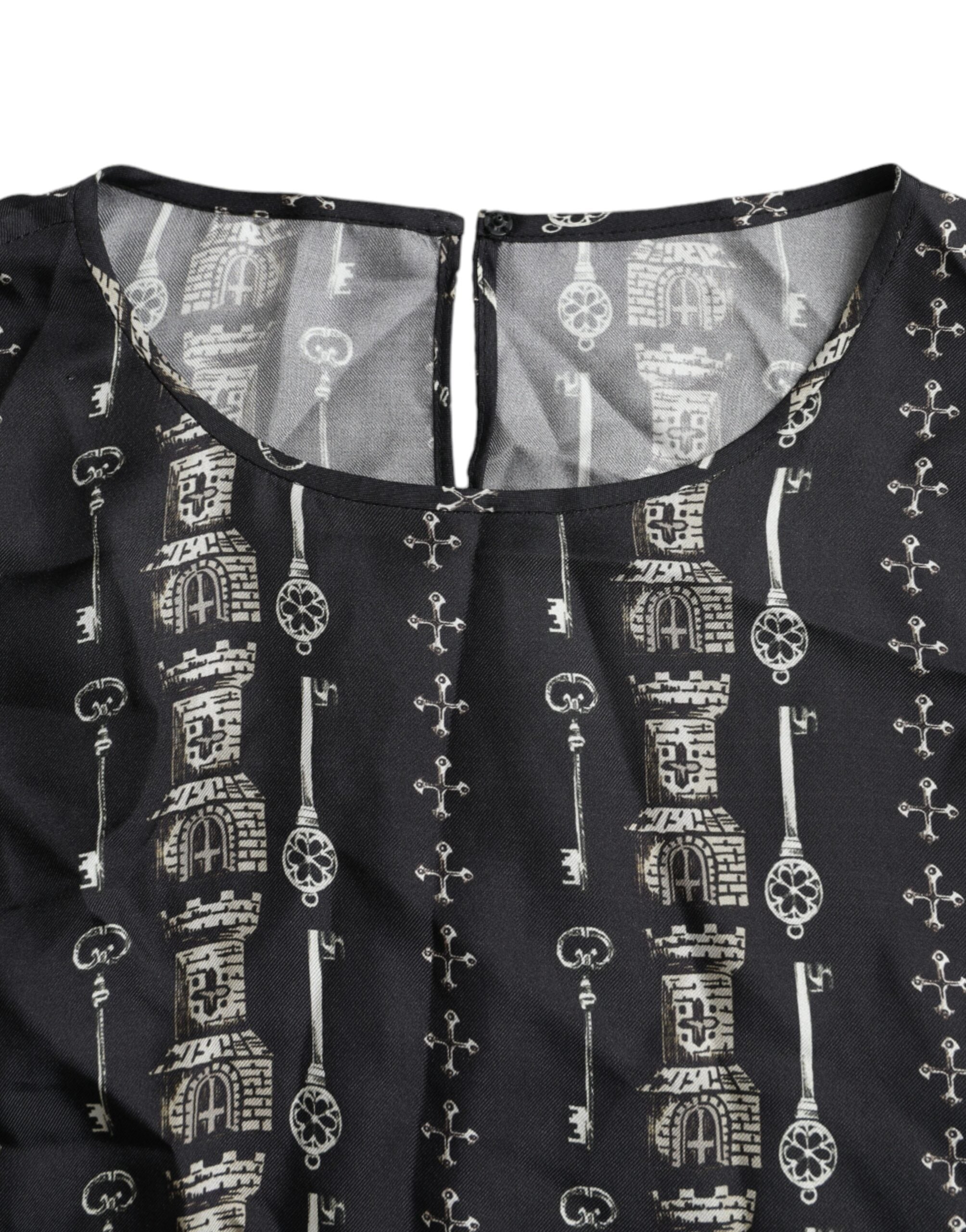 Dolce & Gabbana Black Key Castle Print Silk Blouse T-shirt -   -  Dolce & Gabbana.