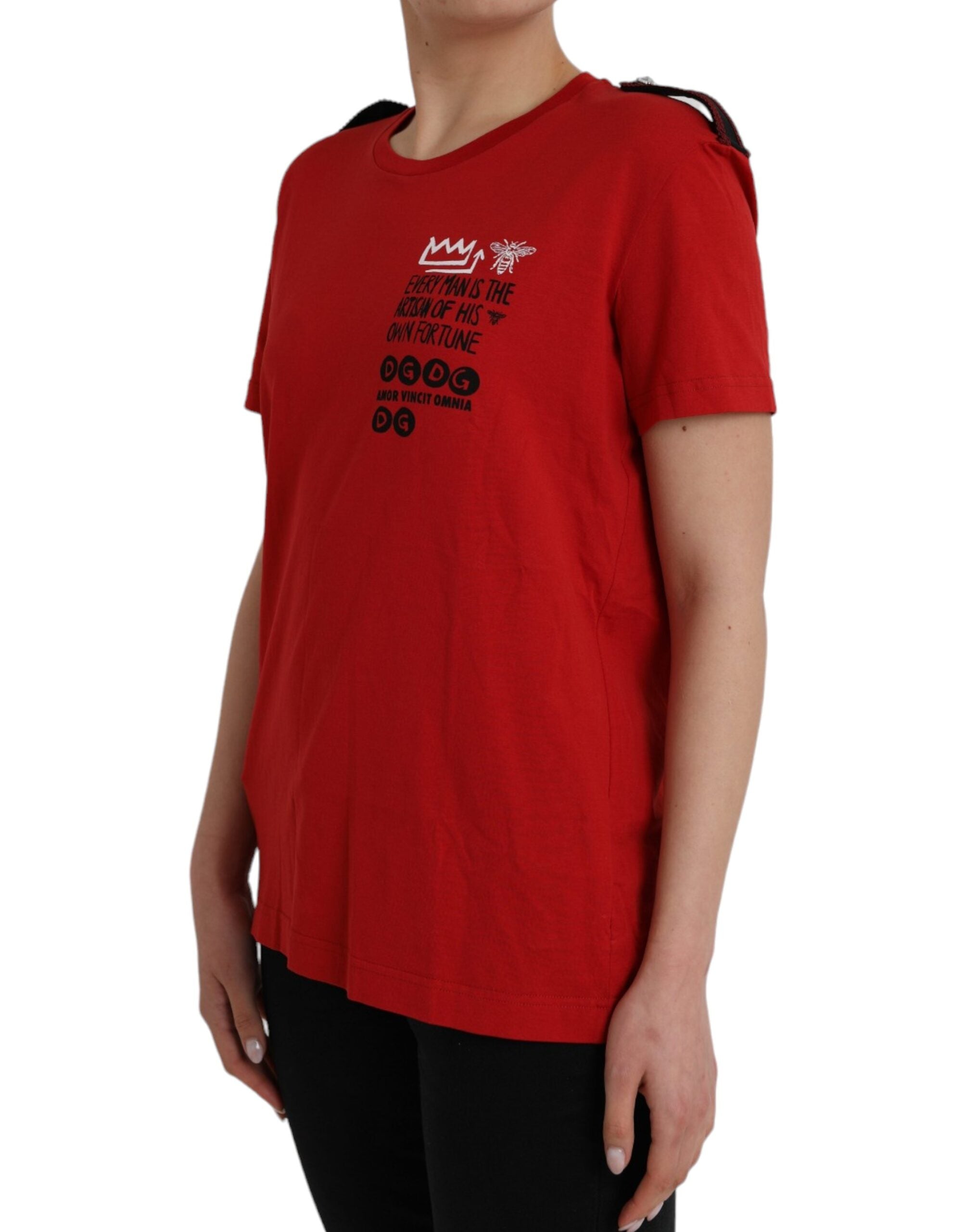 Dolce & Gabbana Red Cotton Graphic Print Crew Neck T-shirt -   -  Dolce & Gabbana.