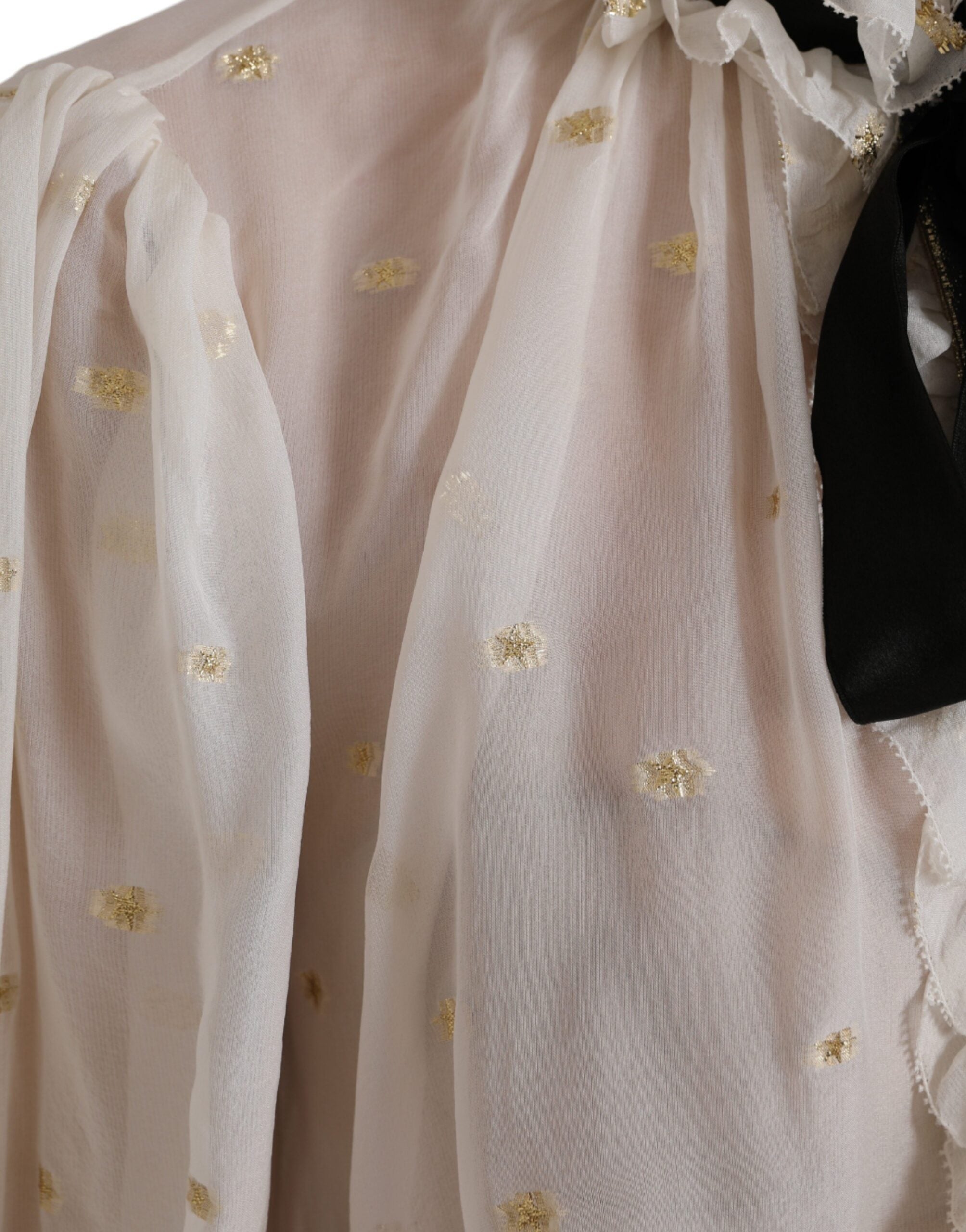 Dolce & Gabbana Off White Silk Blend Ascot Collar Blouse Top -   -  Dolce & Gabbana.