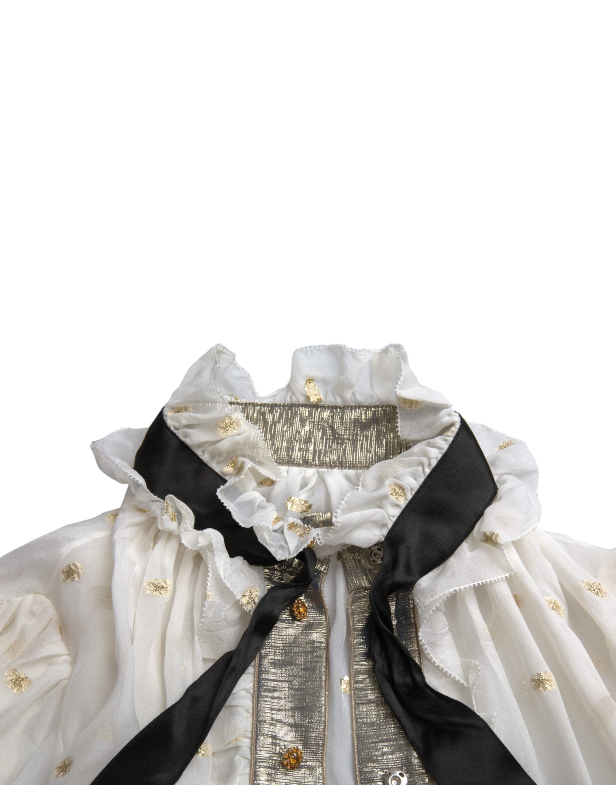 Dolce & Gabbana Off White Silk Blend Ascot Collar Blouse Top -   -  Dolce & Gabbana.