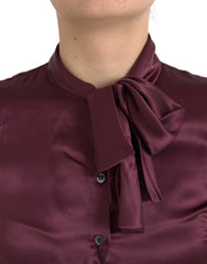 Dolce & Gabbana Maroon Ascot Collar Long Sleeve Top Blouse -   -  Dolce & Gabbana.