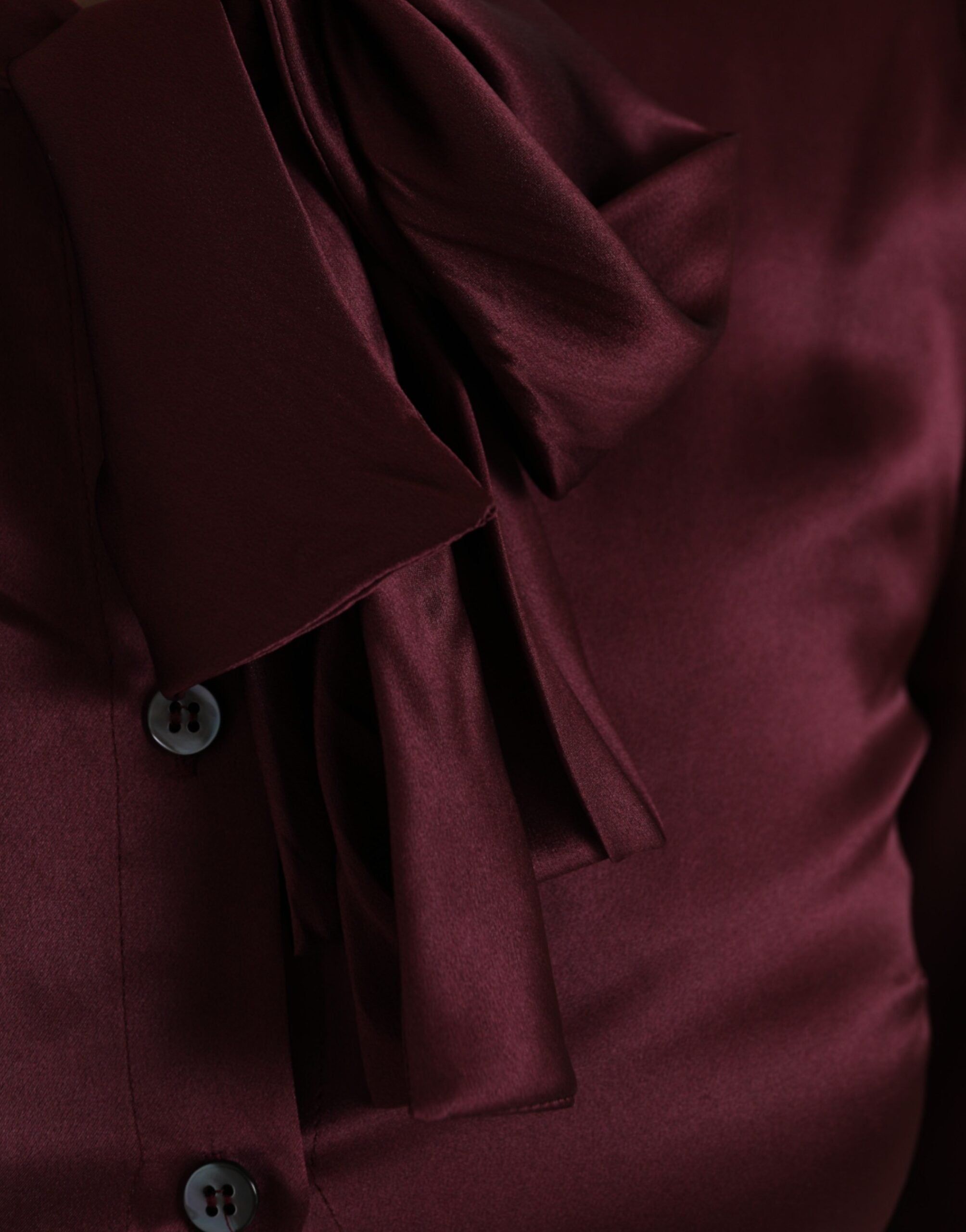 Dolce & Gabbana Maroon Ascot Collar Long Sleeve Top Blouse -   -  Dolce & Gabbana.