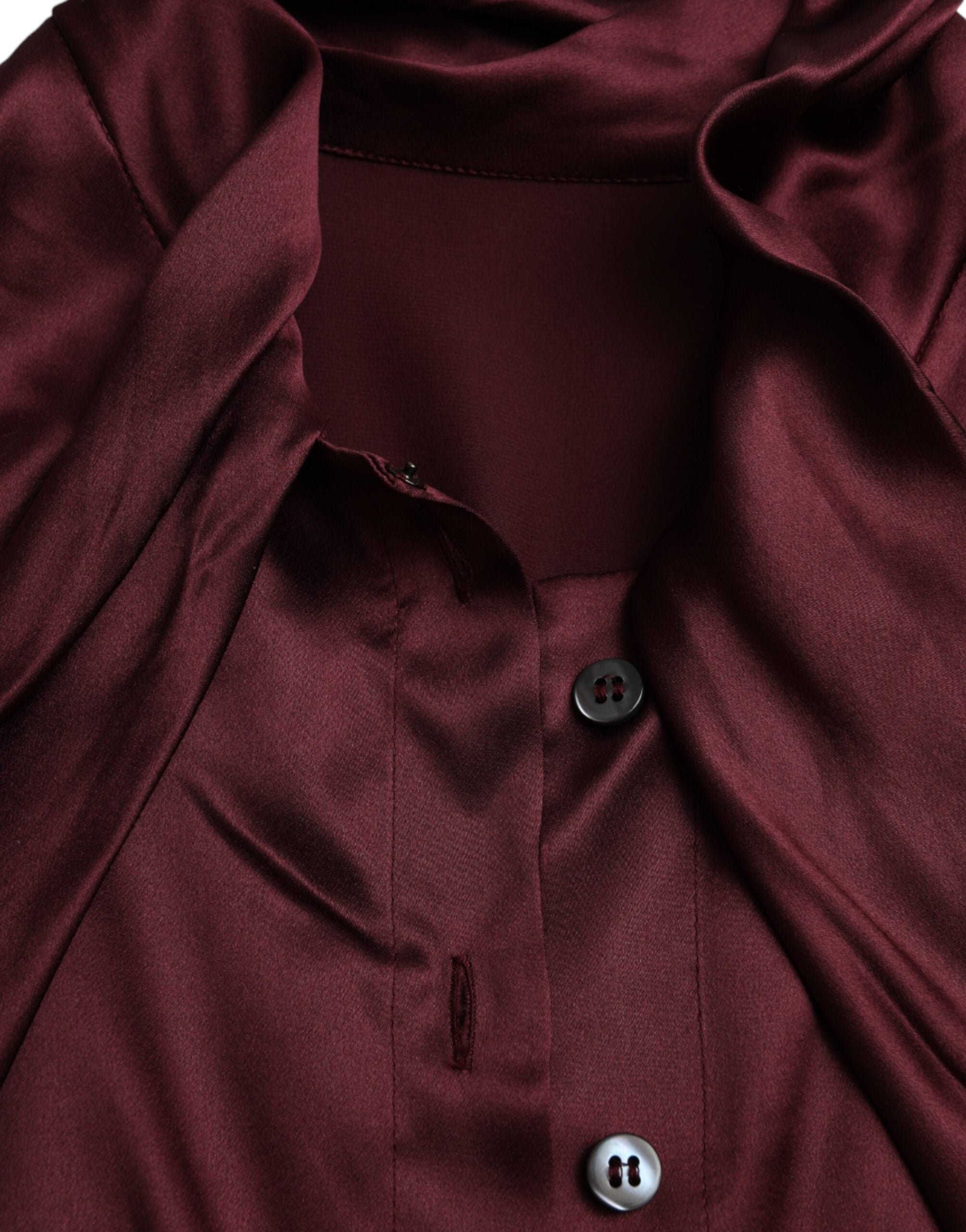 Dolce & Gabbana Maroon Ascot Collar Long Sleeve Top Blouse -   -  Dolce & Gabbana.