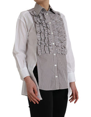Dolce & Gabbana White Stripes Cotton Long Sleeves Ruffle Collar Top -   -  Dolce & Gabbana.
