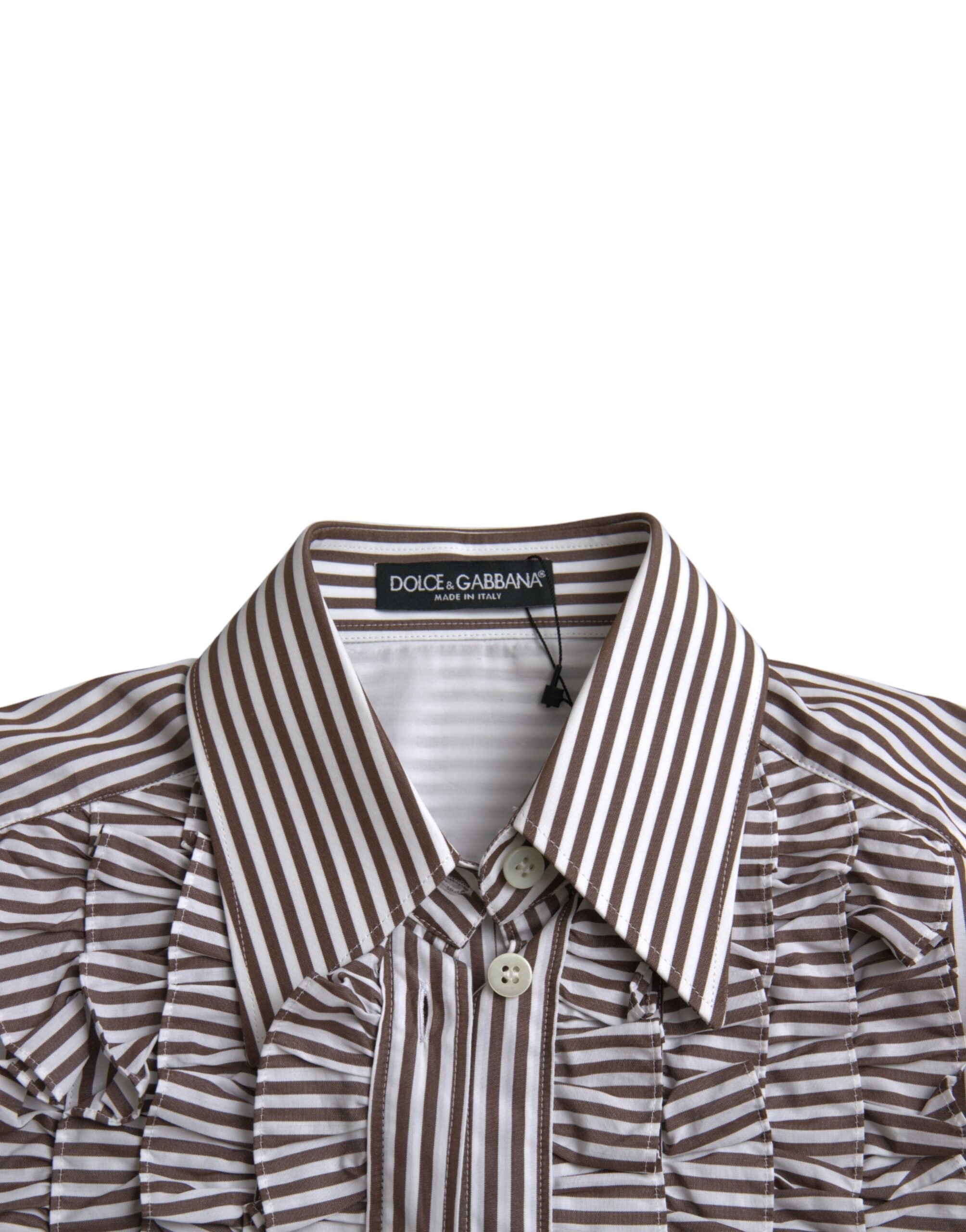 Dolce & Gabbana White Stripes Cotton Long Sleeves Ruffle Collar Top -   -  Dolce & Gabbana.